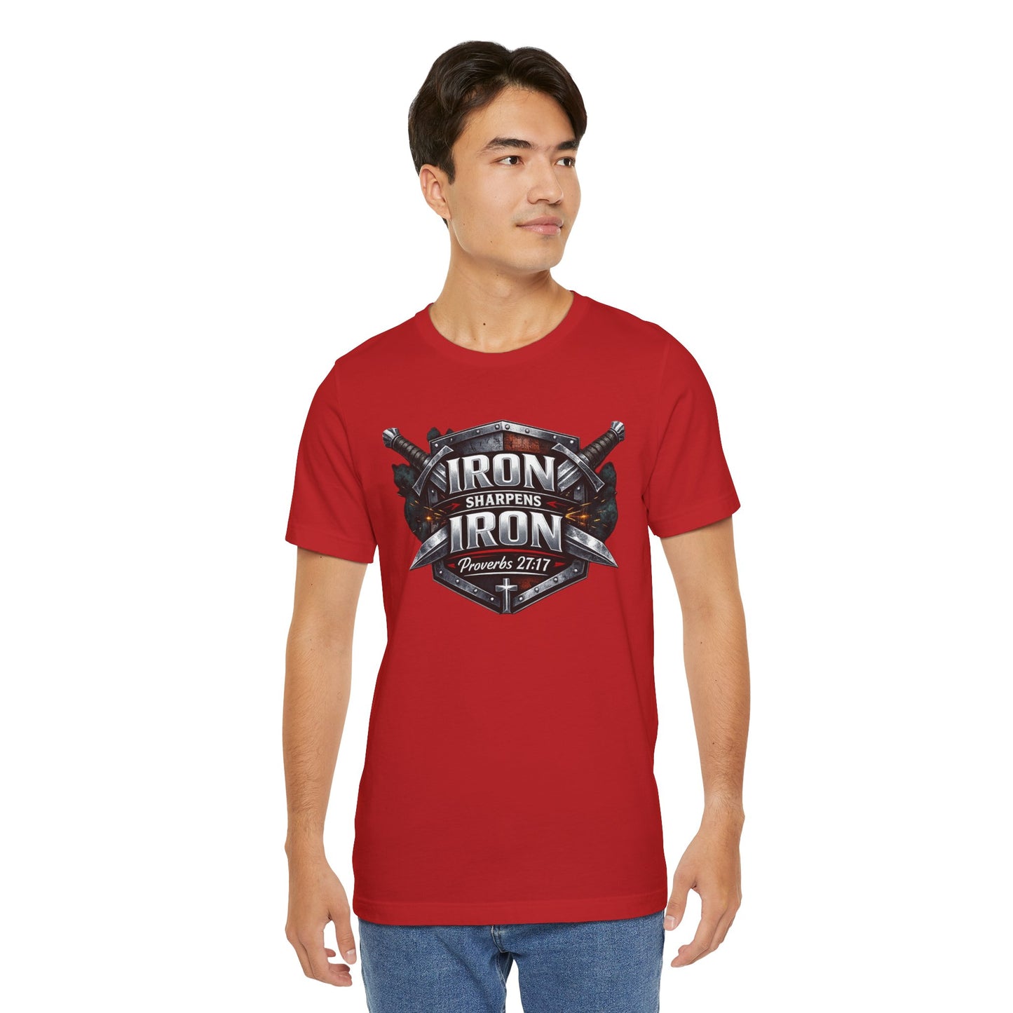 Iron Sharpens Iron T-Shirt — Faith-Based Proverbs 27:17 Graphic Tee