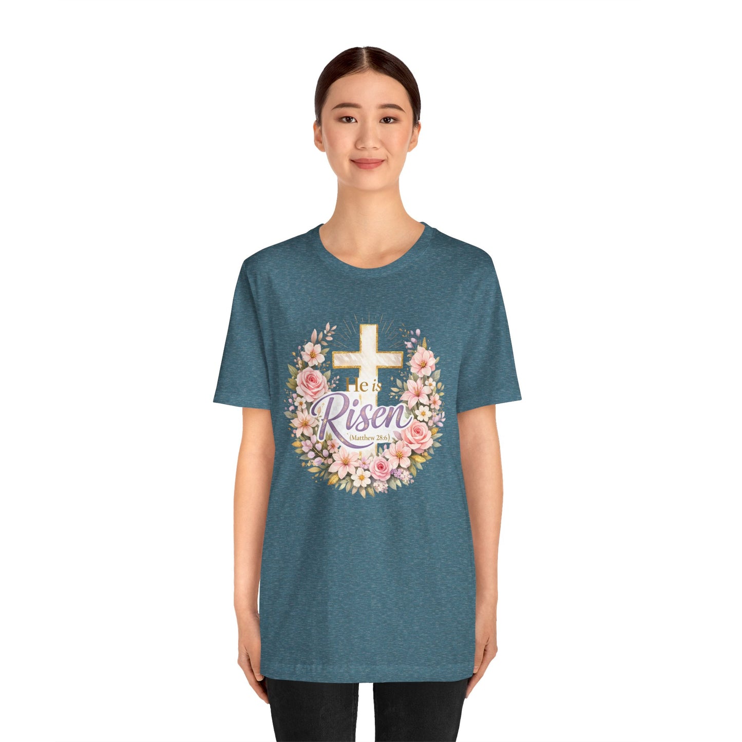 He Is Risen Floral Cross T-Shirt