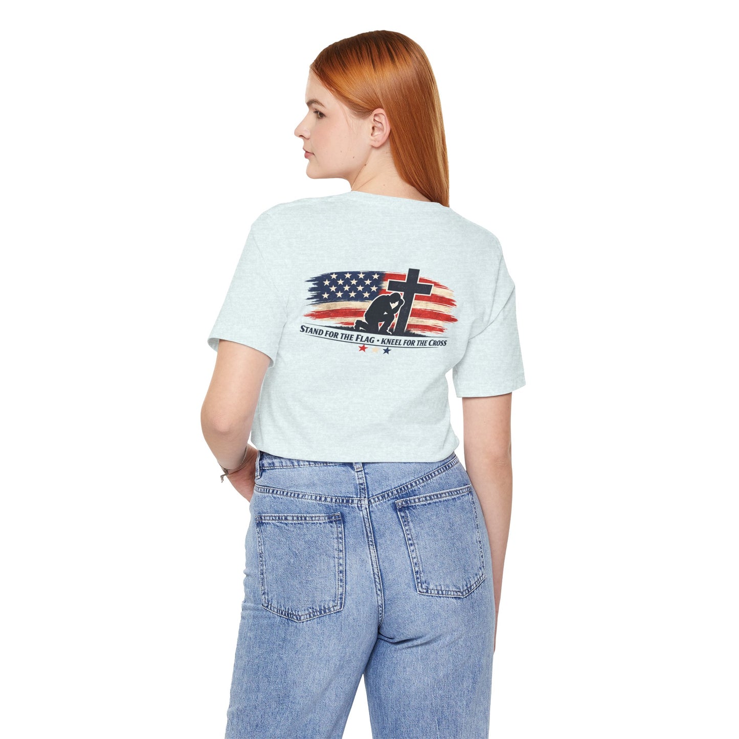 Patriotic Cross Tee – "Stand for the Flag, Kneel for the Cross" Short Sleeve T-Shirt