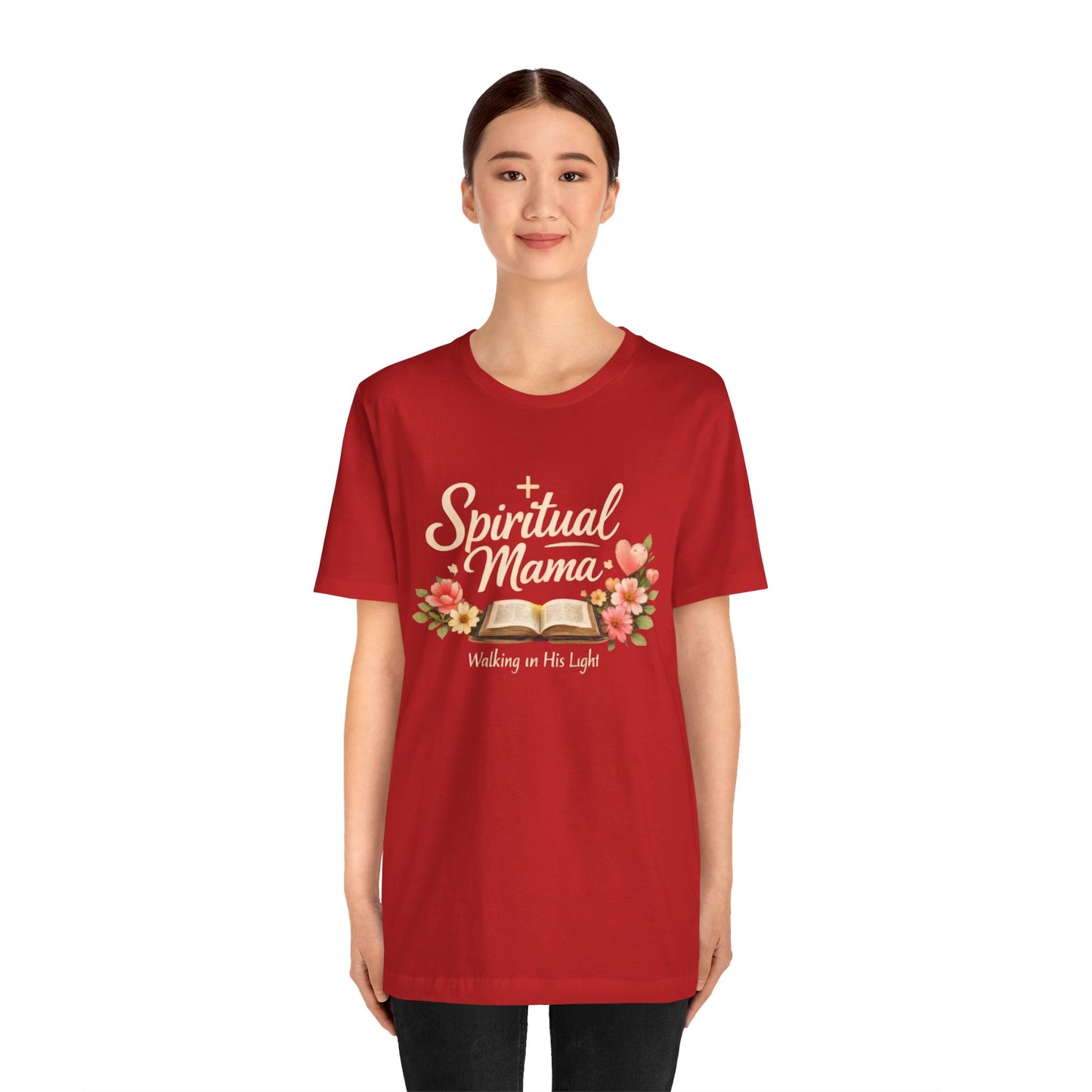 Spiritual Mama T-Shirt — "Walking in His Light" Floral Bible Tee