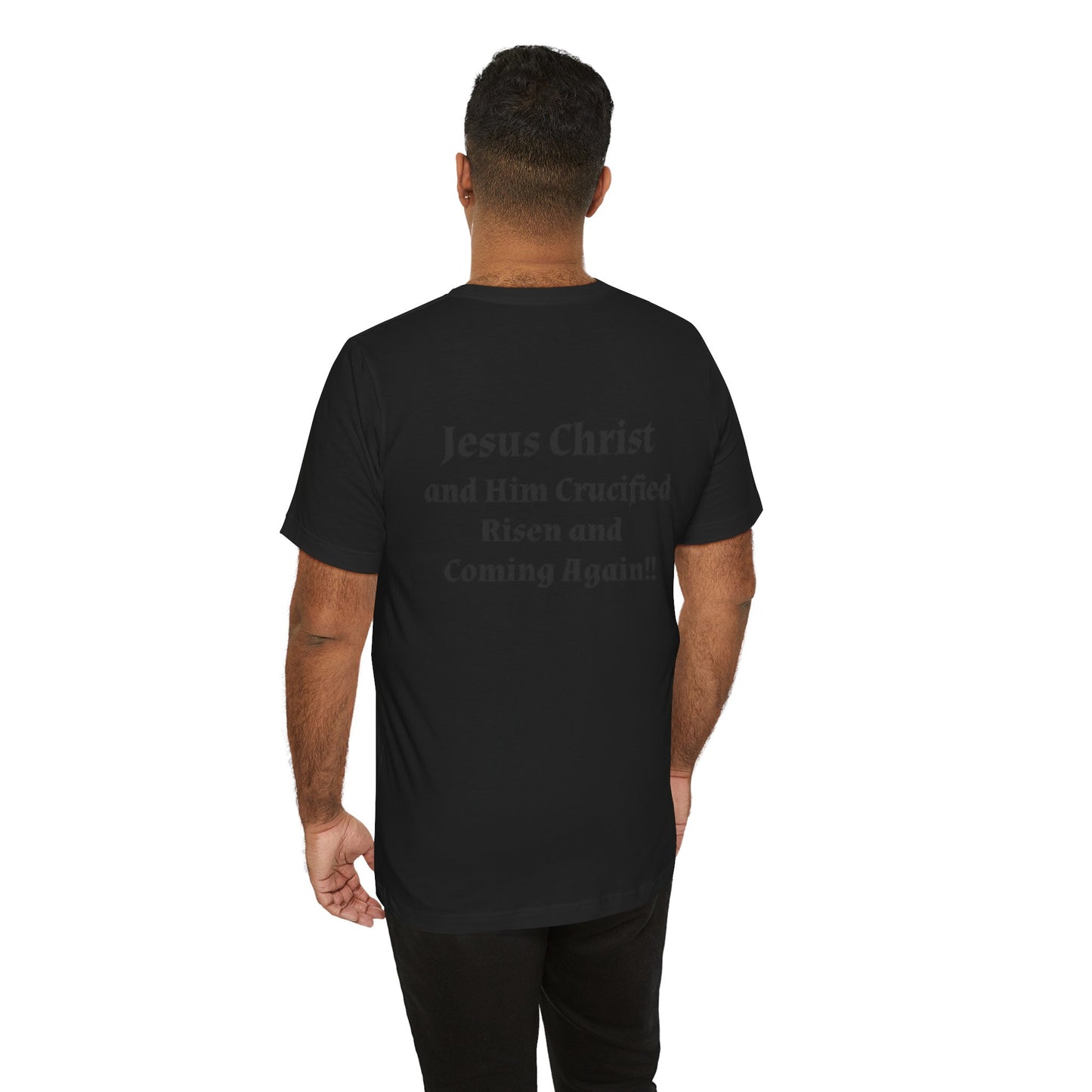 Jesus Christ (JC) Cross Tee — Crucified, Risen & Coming Again