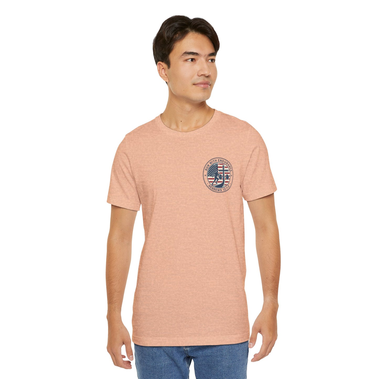 Hebrews 12:1-2 'Run With Endurance' T-Shirt — Inspirational Christian Tee