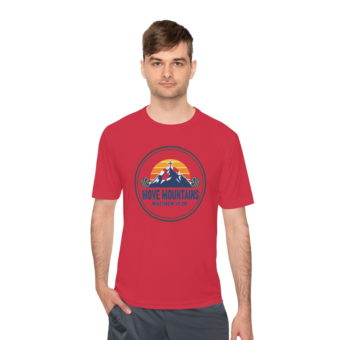 Matthew 17:20 'Move Mountains' Workout Tee — Moisture-Wicking Athletic Shirt