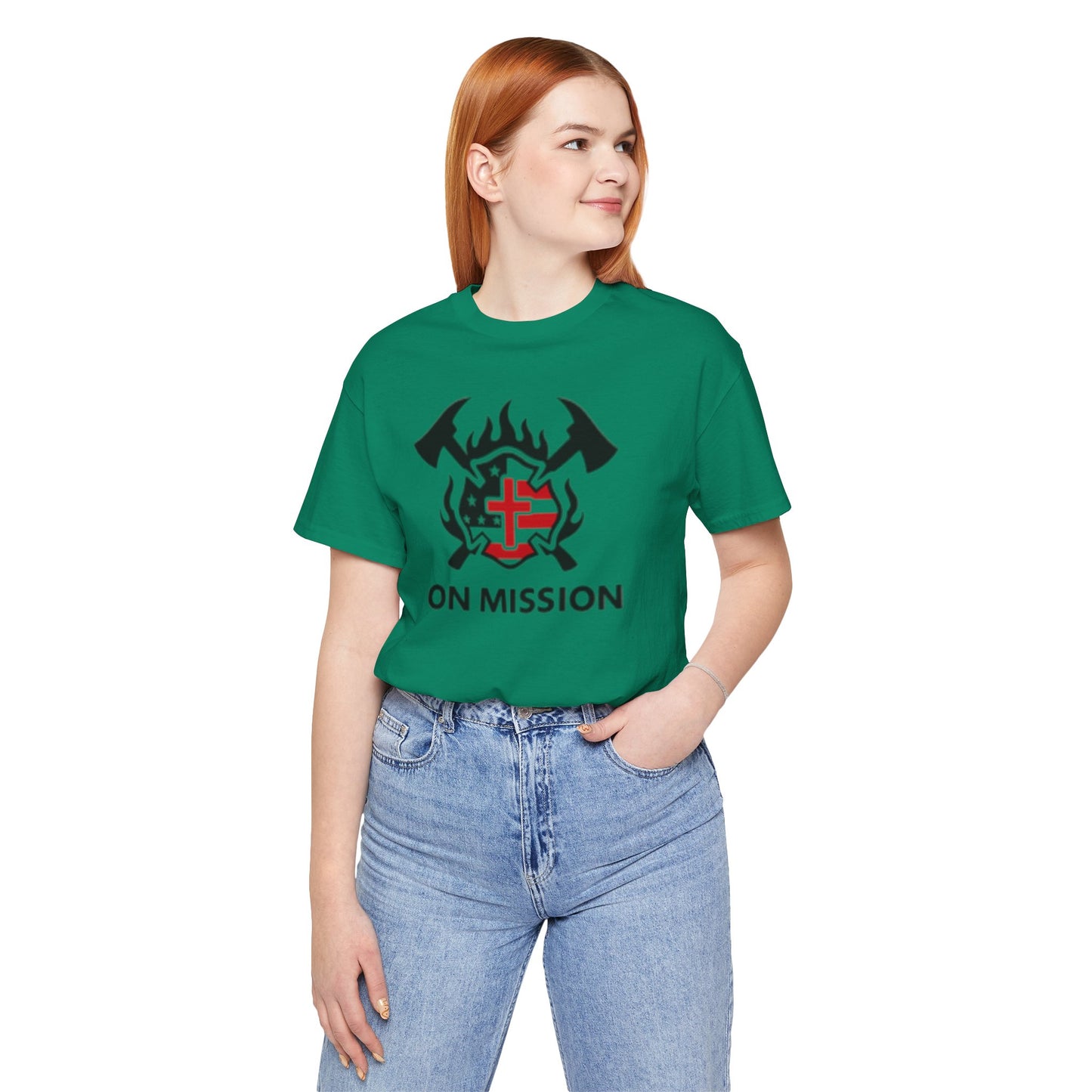 On Mission Christian Cross & American Flag T‑Shirt