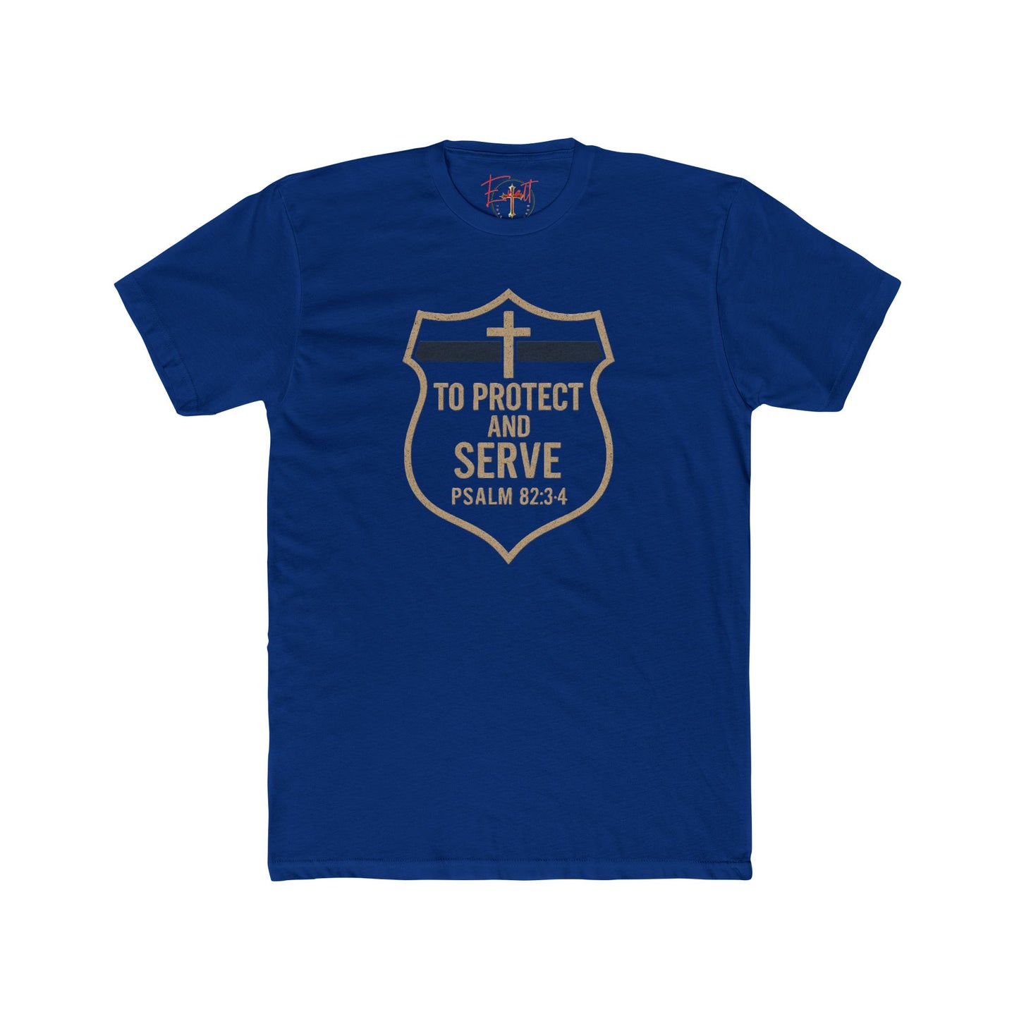 Blue Line "Serve and Protect" Christian Cross T-Shirt