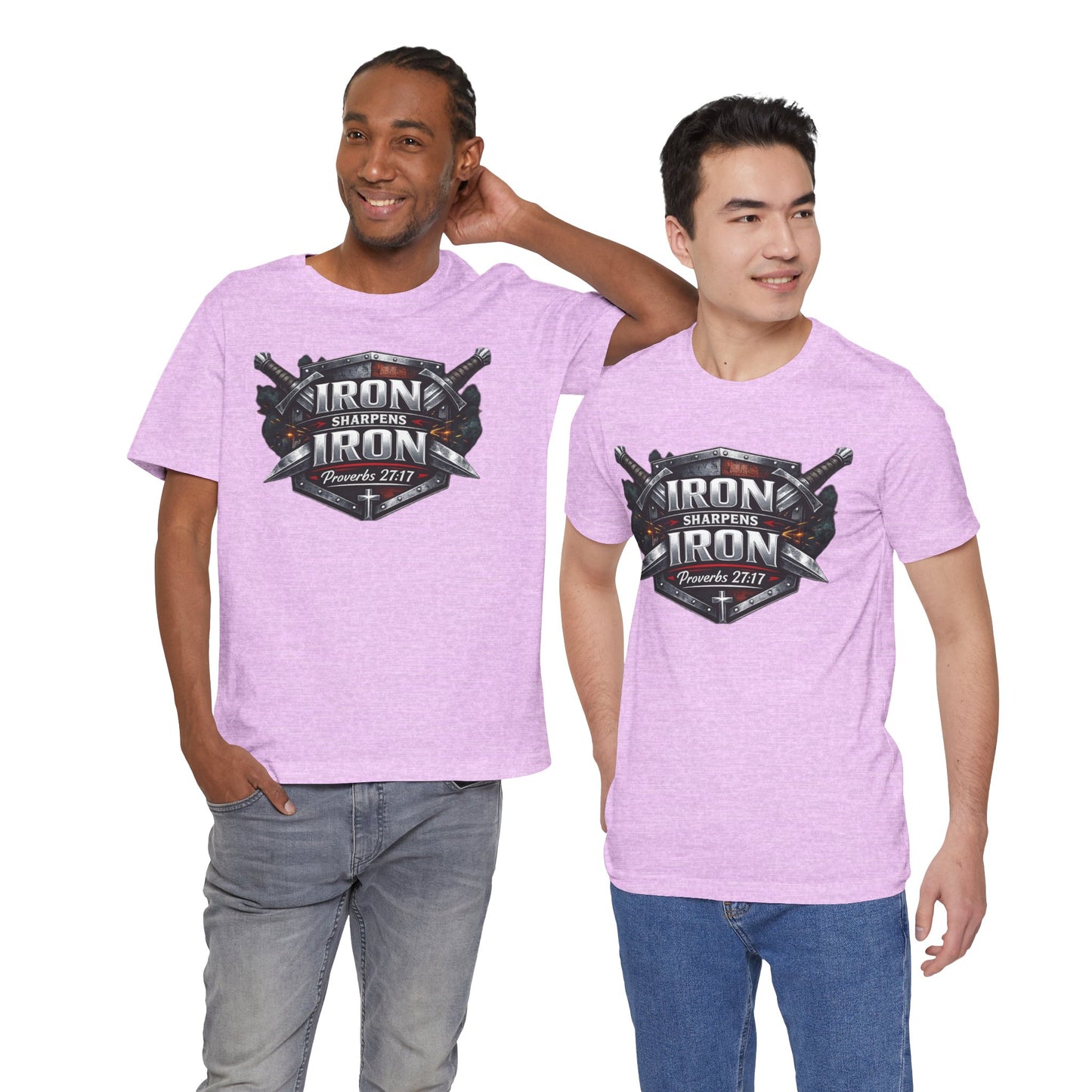 Iron Sharpens Iron T-Shirt — Faith-Based Proverbs 27:17 Graphic Tee