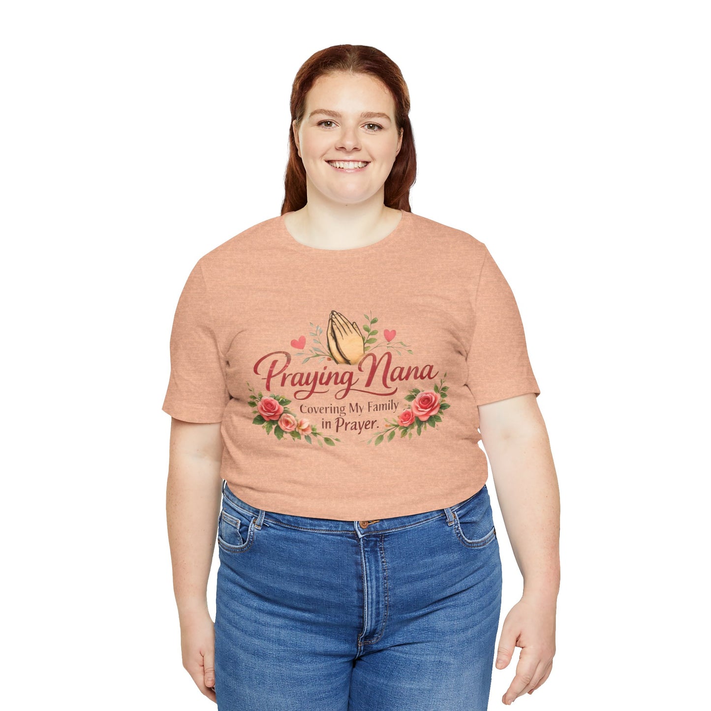 Praying Nana T-Shirt – Floral Praying Hands "Covering My Family in Prayer" Grandma Gift
