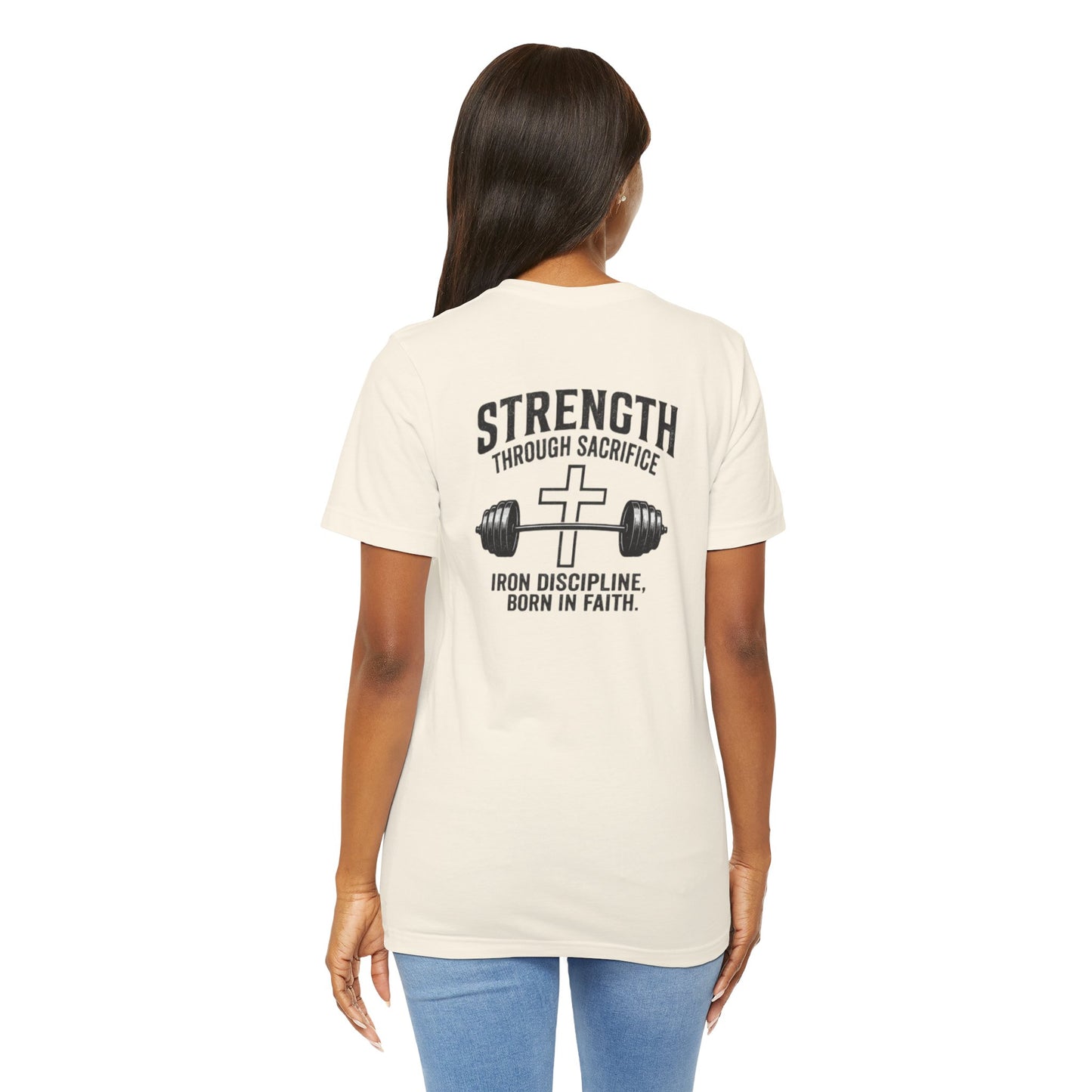 Strength Through Sacrifice Tee — Faith & Fitness Workout T‑Shirt