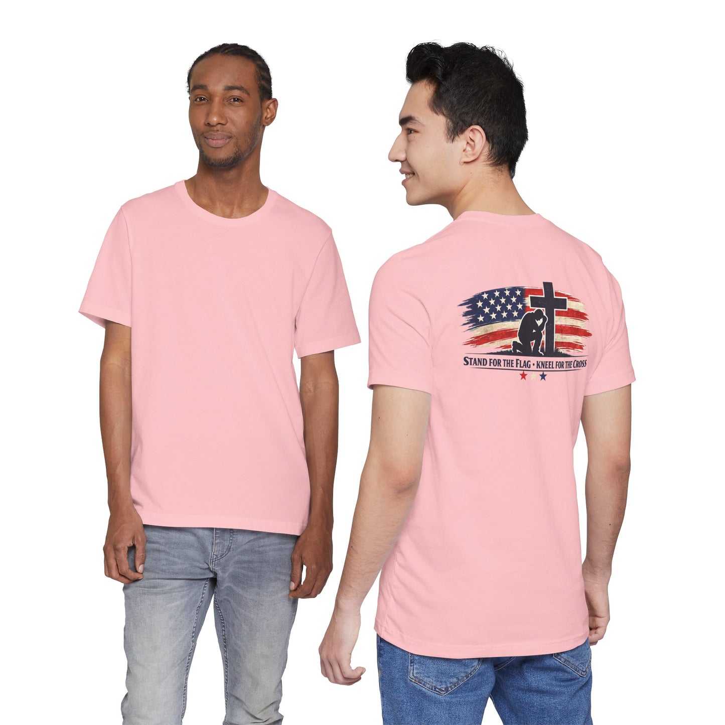 Patriotic Cross Tee – "Stand for the Flag, Kneel for the Cross" Short Sleeve T-Shirt