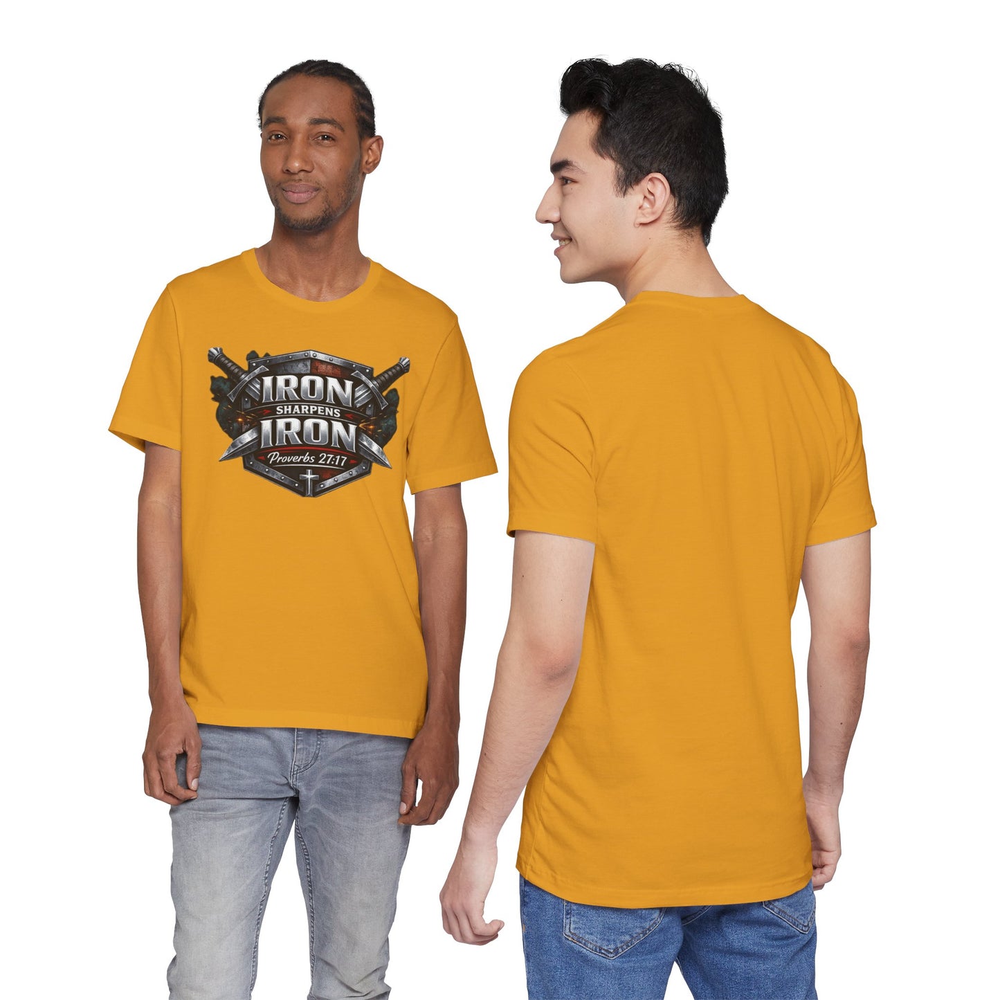 Iron Sharpens Iron T-Shirt — Faith-Based Proverbs 27:17 Graphic Tee