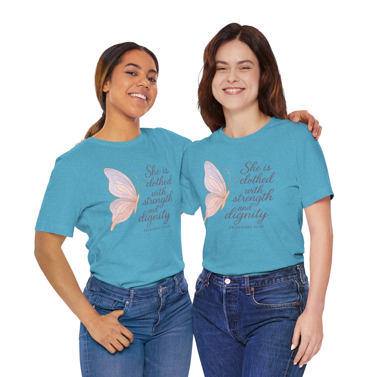 Inspirational "She is clothed with strength and dignity" Butterfly T-Shirt