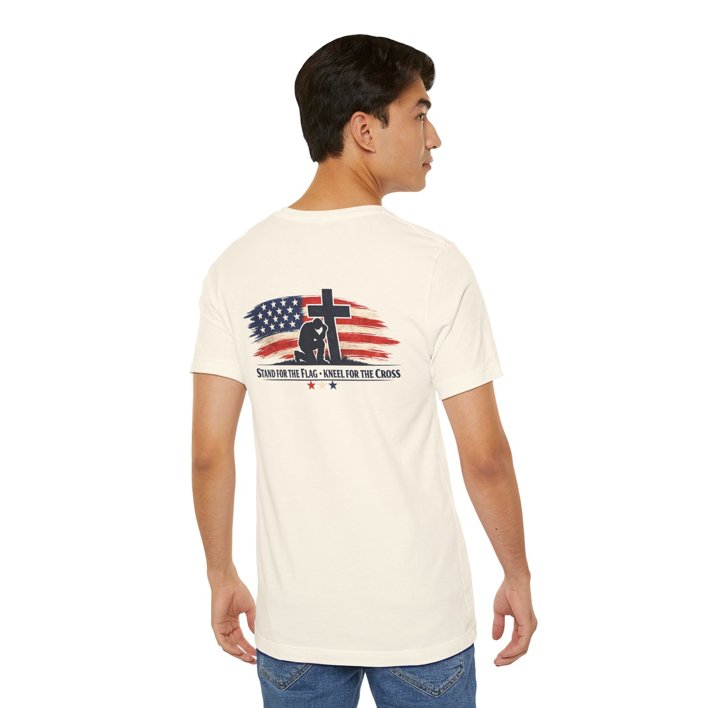 Patriotic Cross Tee – "Stand for the Flag, Kneel for the Cross" Short Sleeve T-Shirt