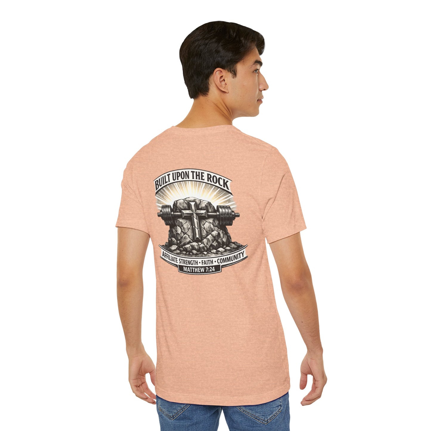 Built Upon the Rock T‑Shirt — Christian Faith Matthew 7:24 Graphic Tee