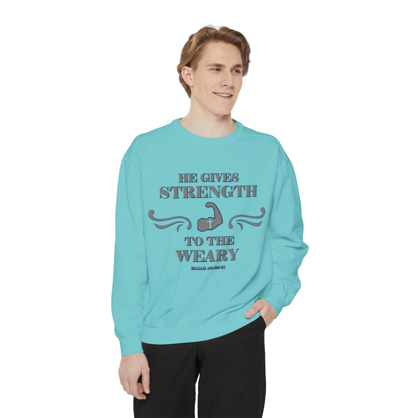 Bible Verse Isaiah 40:29-31 Unisex Sweatshirt 'He Gives Strength to the Weary'