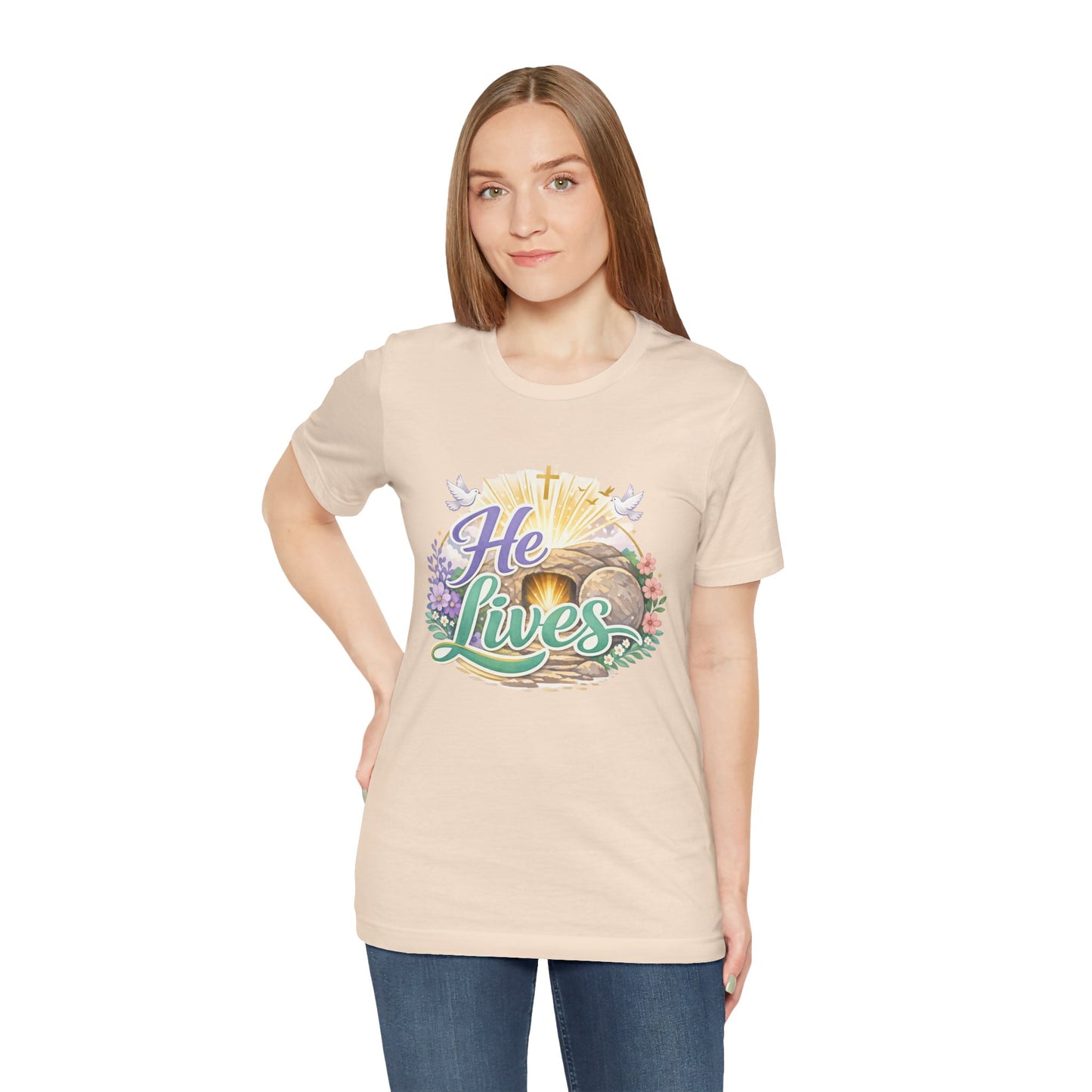 He Lives Jesus Tomb Tee — Christian Easter T‑Shirt