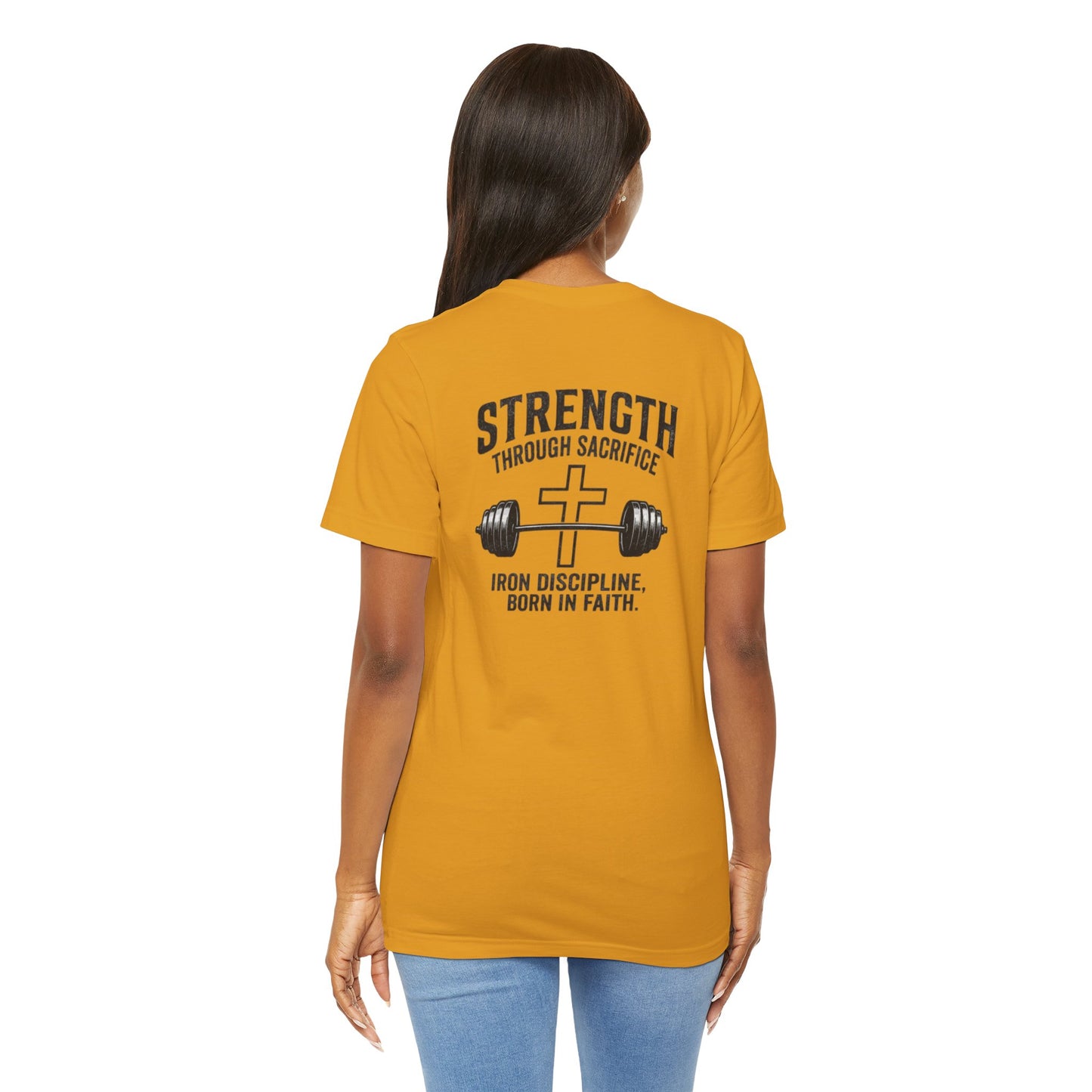 Strength Through Sacrifice Tee — Faith & Fitness Workout T‑Shirt