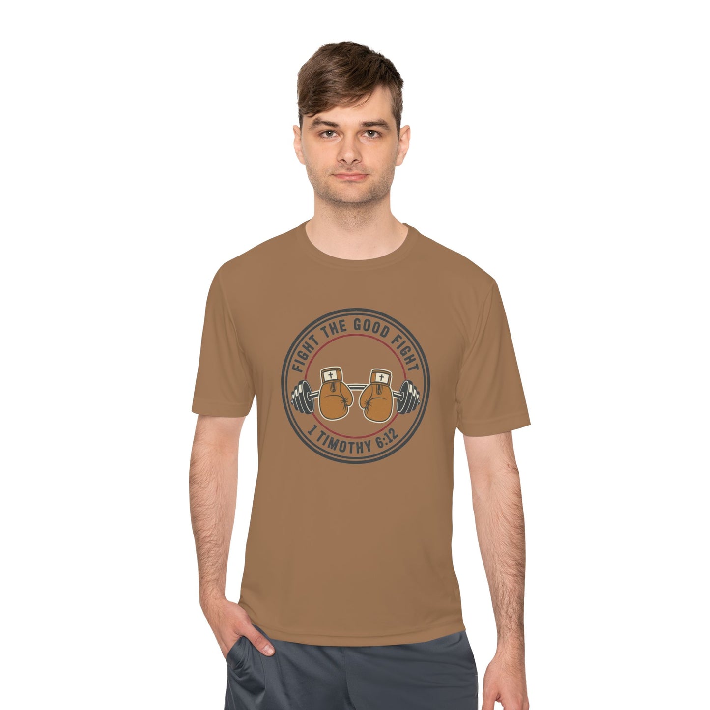 1 Timothy 6:12 'Fight the Good Fight' Moisture-Wicking Workout Tee