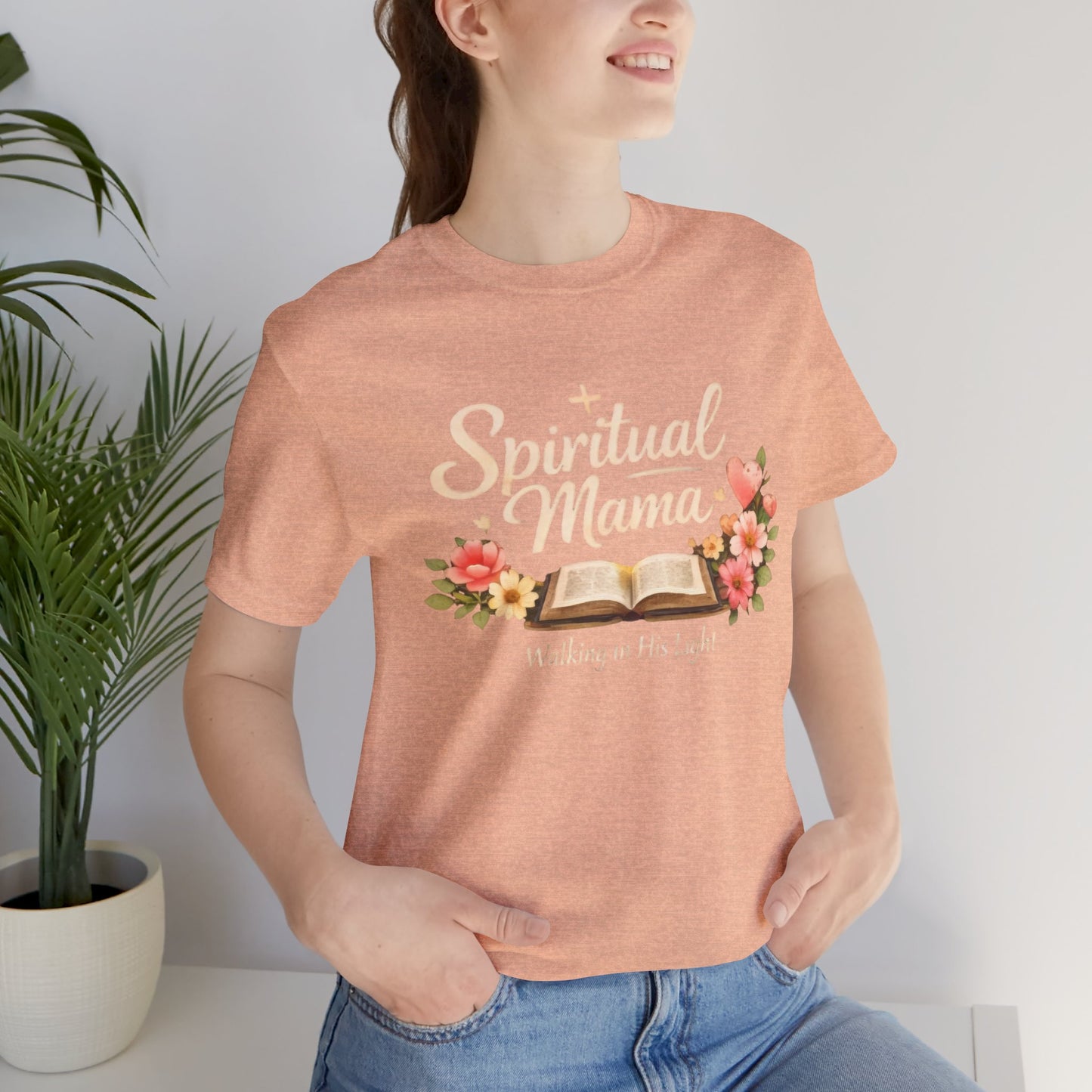 Spiritual Mama T-Shirt — "Walking in His Light" Floral Bible Tee