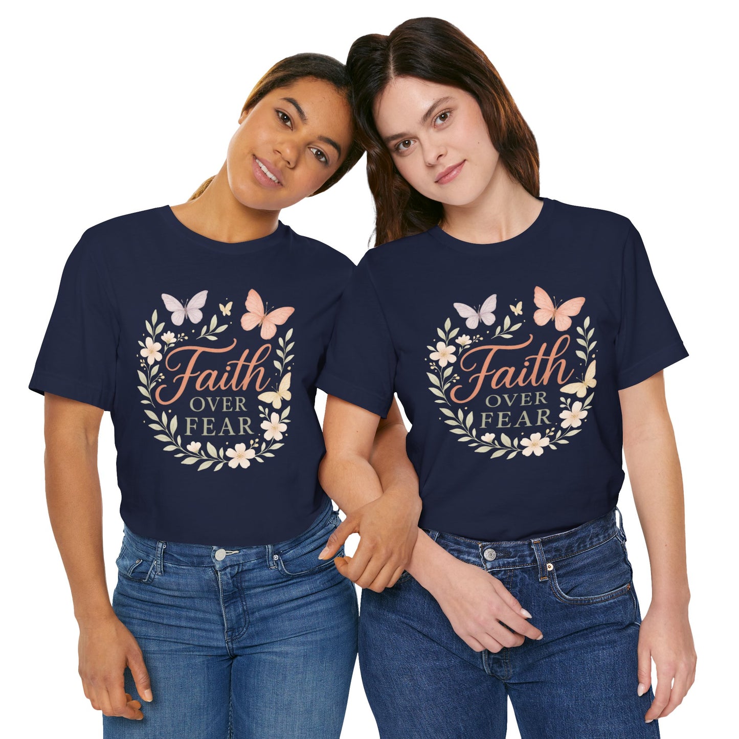 Faith Over Fear T-Shirt — Floral Butterfly Inspirational Tee