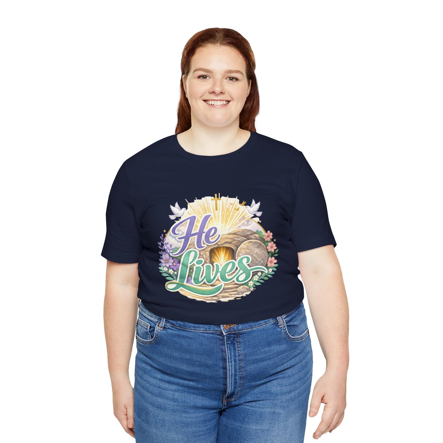 He Lives Jesus Tomb Tee — Christian Easter T‑Shirt