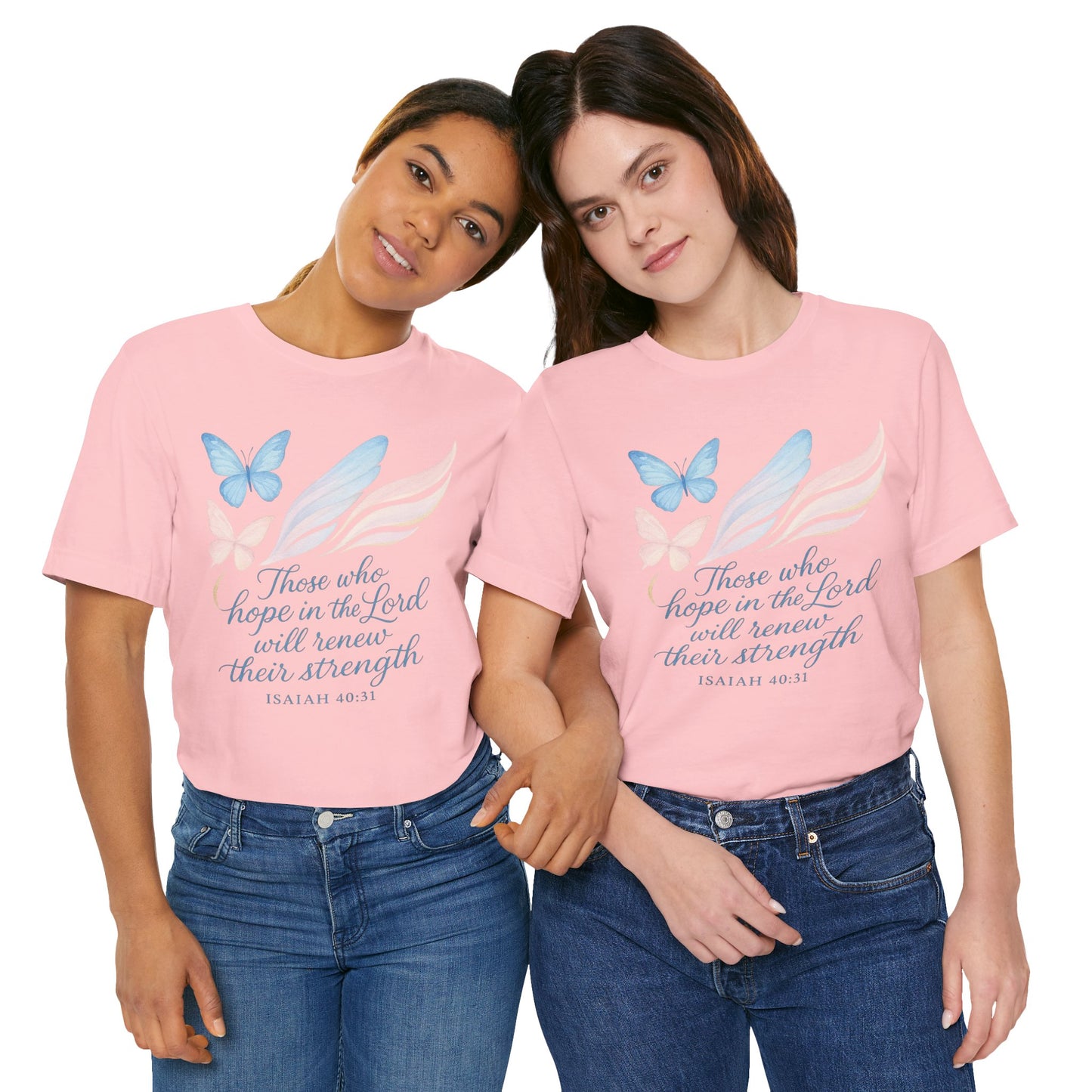 Inspirational Scripture T-Shirt – "Those Who Hope in the Lord" Isaiah 40:31, Pastel Butterflies