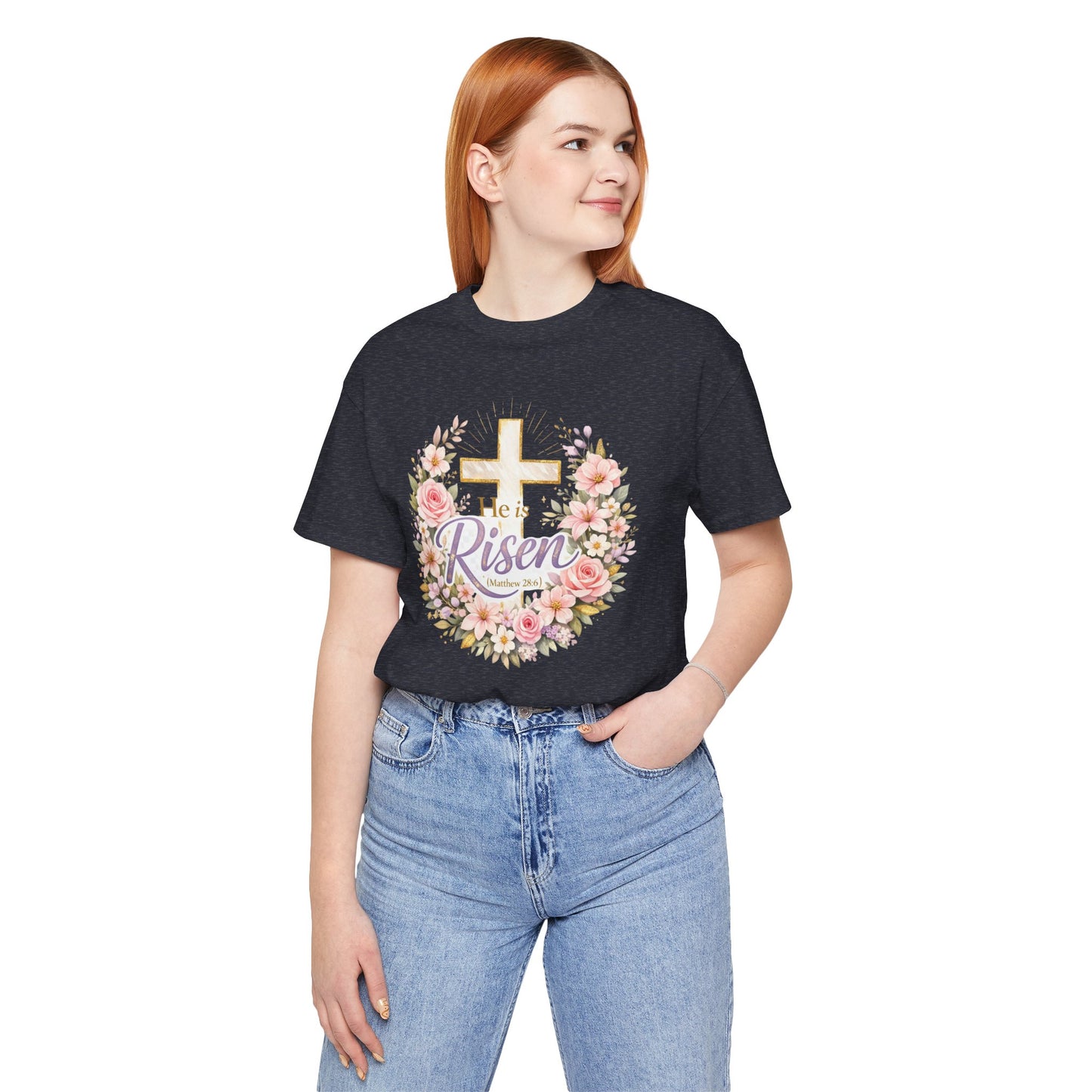 He Is Risen Floral Cross T-Shirt