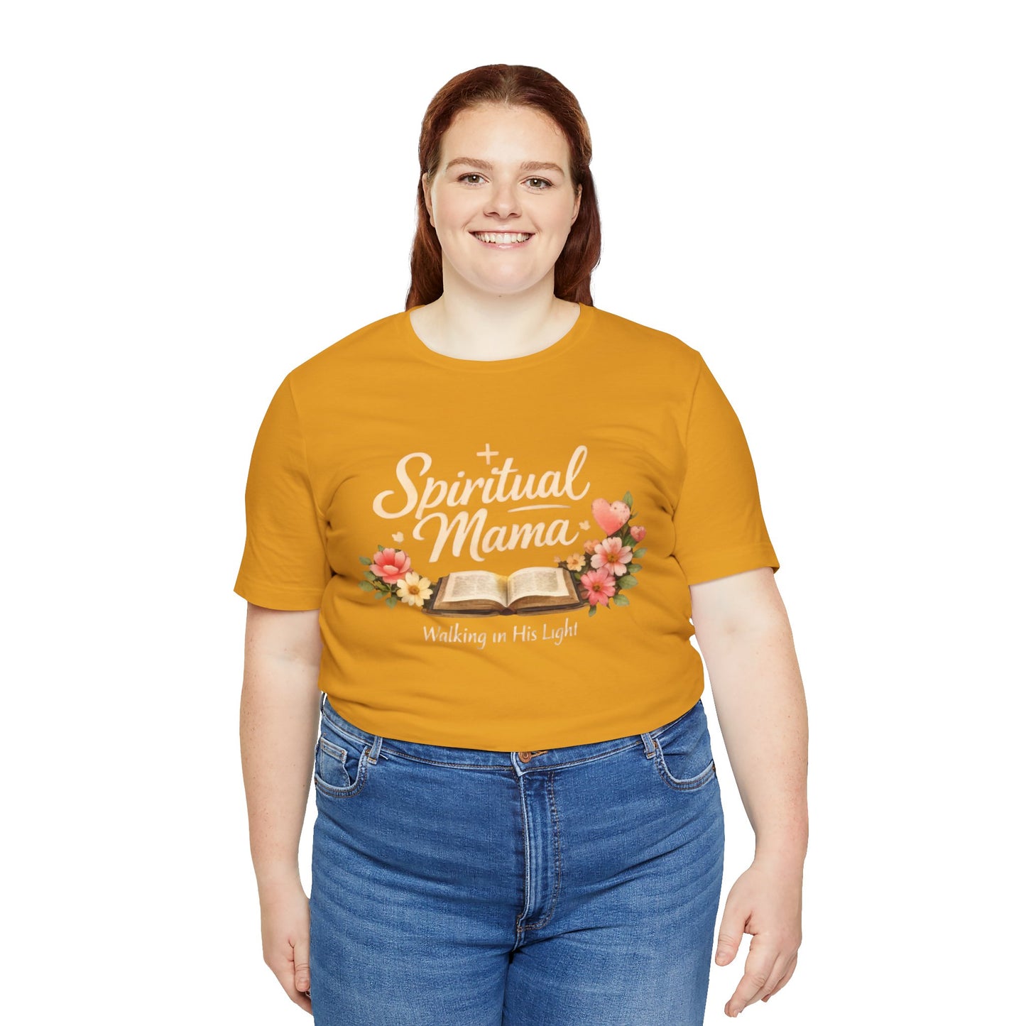 Spiritual Mama T-Shirt — "Walking in His Light" Floral Bible Tee
