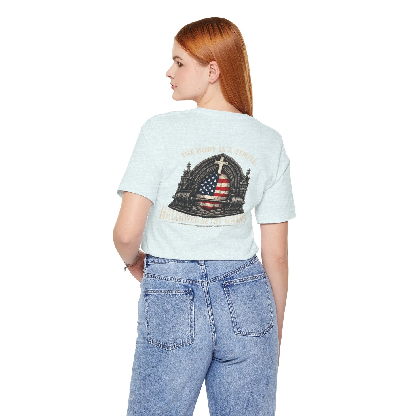 Patriotic Gym Tee — “The Body Is a Temple” American Flag Fitness T-Shirt