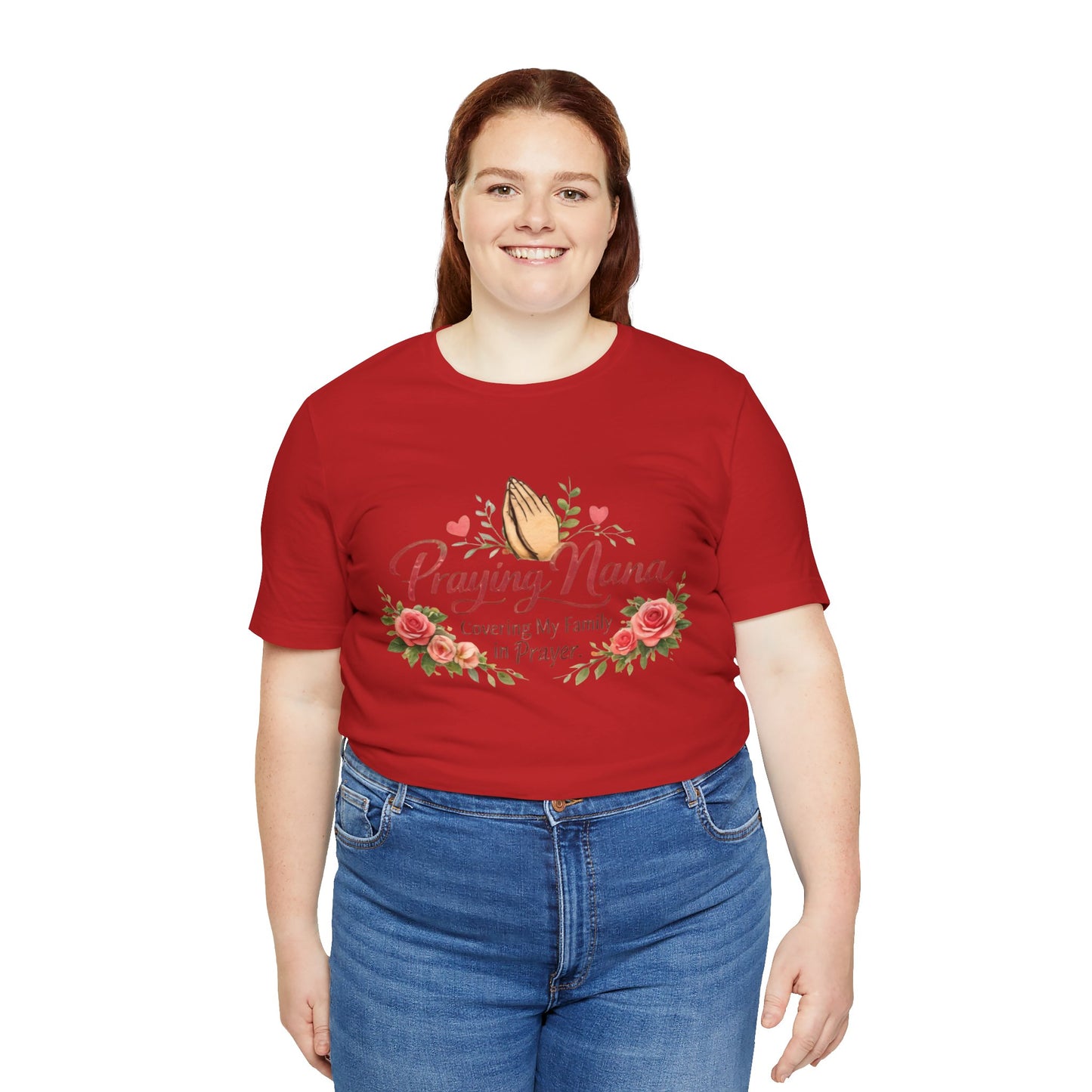 Praying Nana T-Shirt – Floral Praying Hands "Covering My Family in Prayer" Grandma Gift