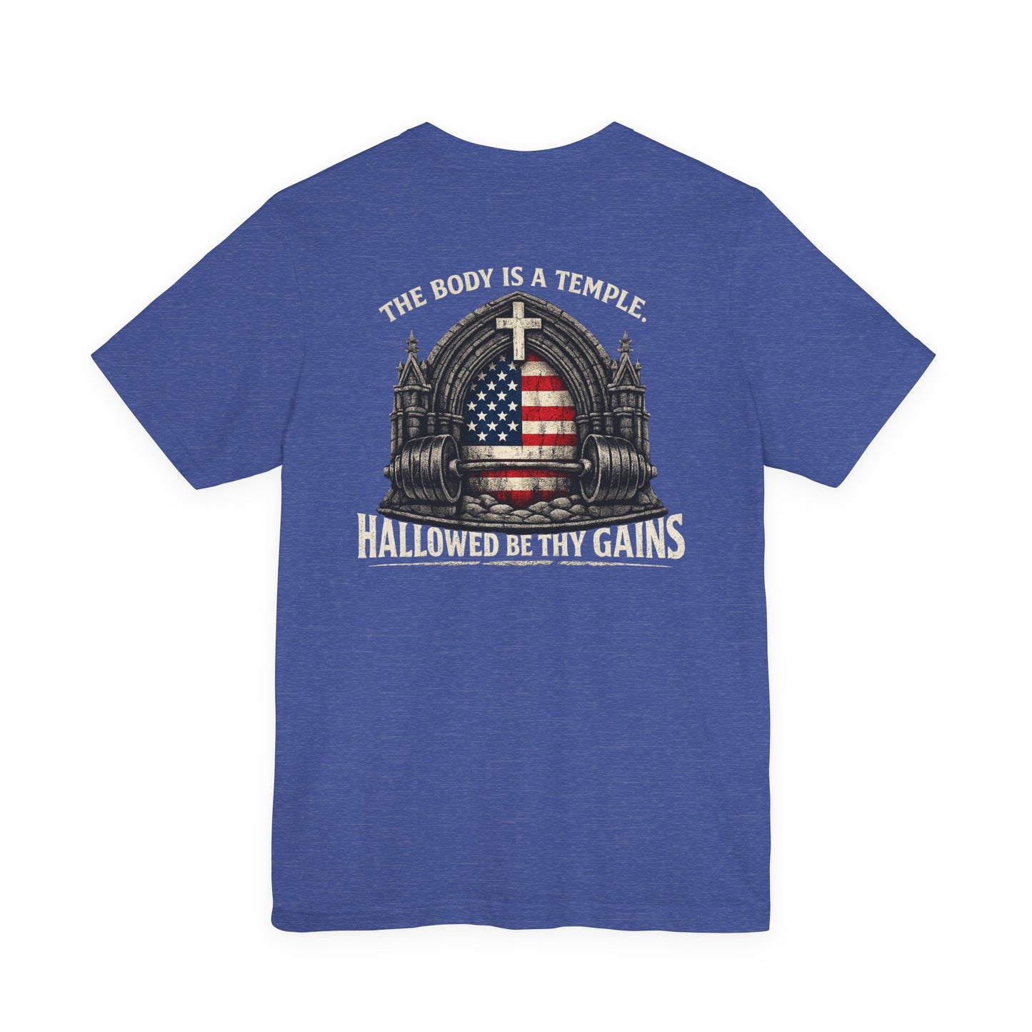 Patriotic Gym Tee — “The Body Is a Temple” American Flag Fitness T-Shirt