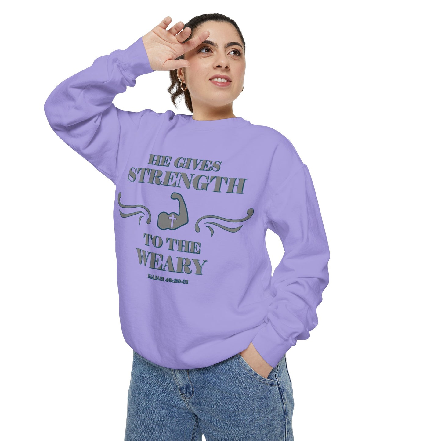 Copy of Bible Verse Isaiah 40:29-31 Unisex Sweatshirt 'He Gives Strength to the Weary'
