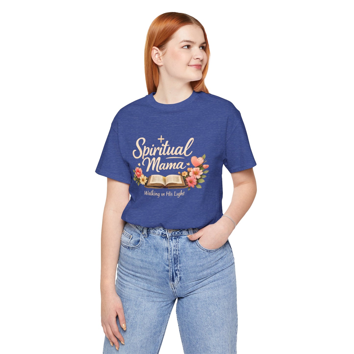 Spiritual Mama T-Shirt — "Walking in His Light" Floral Bible Tee