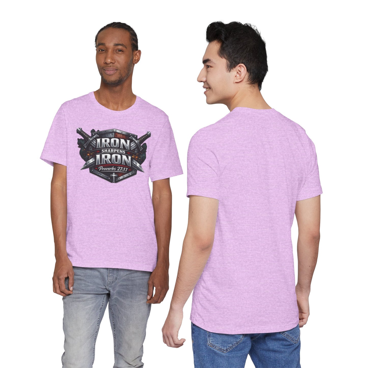 Iron Sharpens Iron T-Shirt — Faith-Based Proverbs 27:17 Graphic Tee