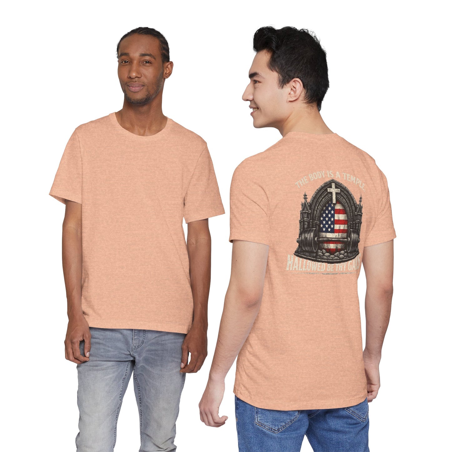 Patriotic Gym Tee — “The Body Is a Temple” American Flag Fitness T-Shirt