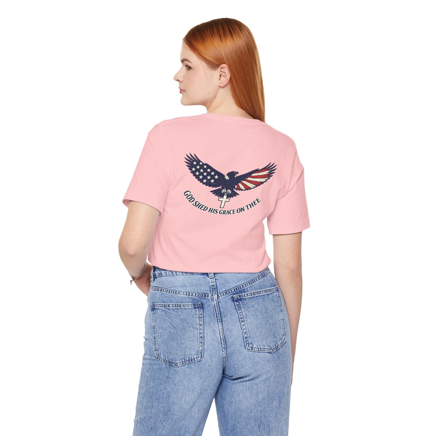 Patriotic Eagle T‑Shirt — "God Shed His Grace on Thee" Back Graphic Tee