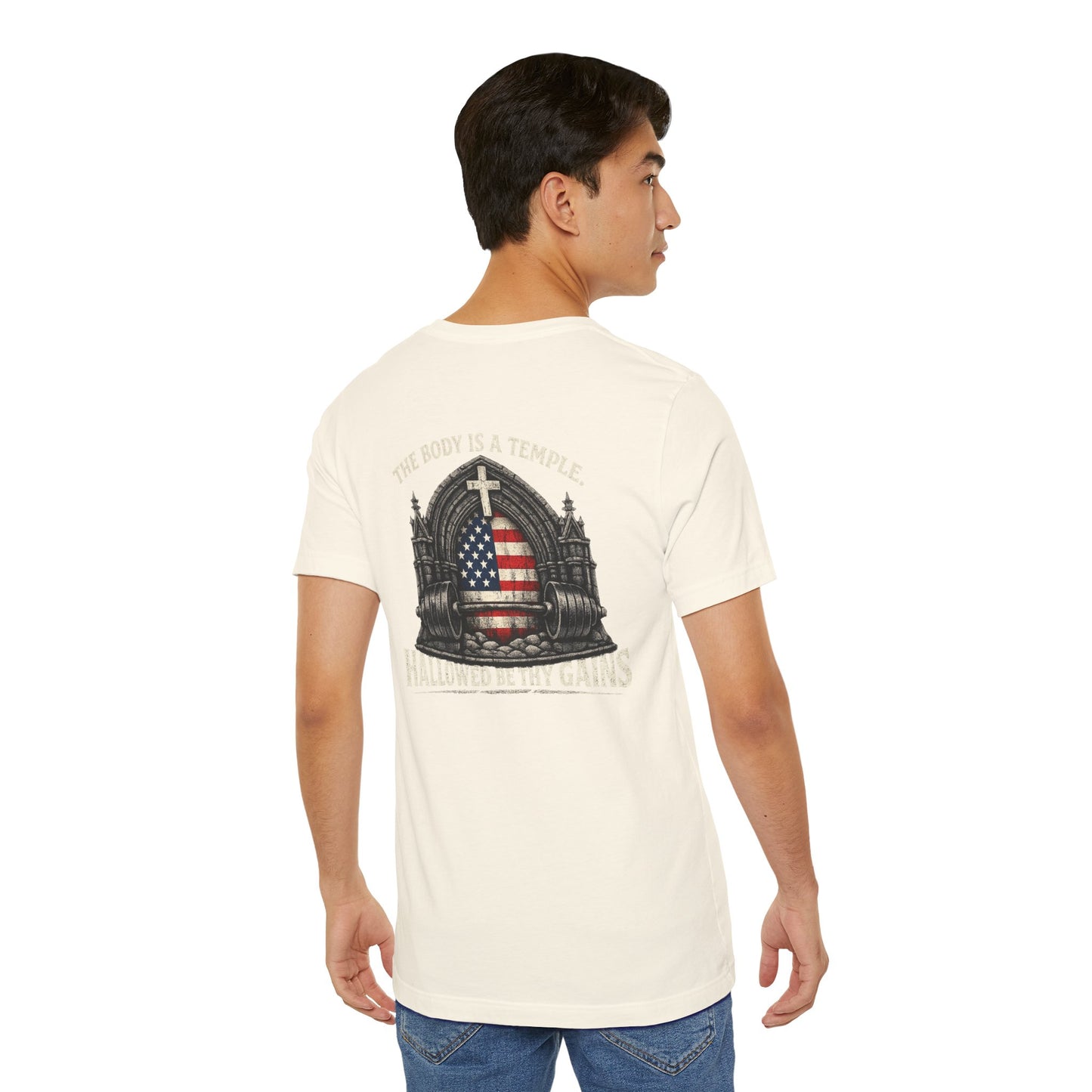 Patriotic Gym Tee — “The Body Is a Temple” American Flag Fitness T-Shirt