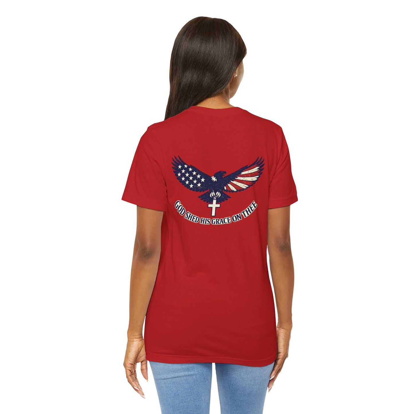 Patriotic Eagle T‑Shirt — "God Shed His Grace on Thee" Back Graphic Tee