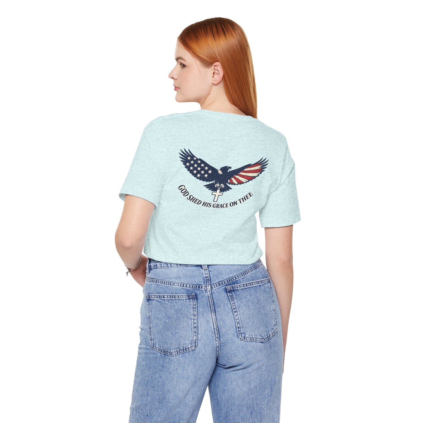 Patriotic Eagle T‑Shirt — "God Shed His Grace on Thee" Back Graphic Tee
