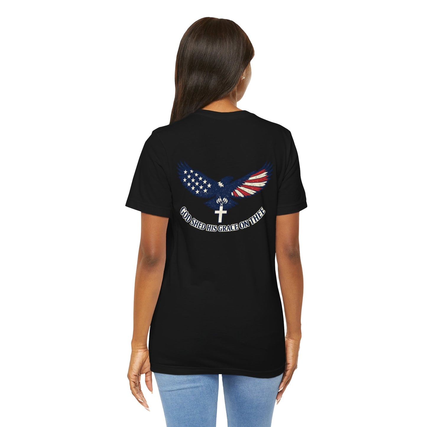 Patriotic Eagle T‑Shirt — "God Shed His Grace on Thee" Back Graphic Tee