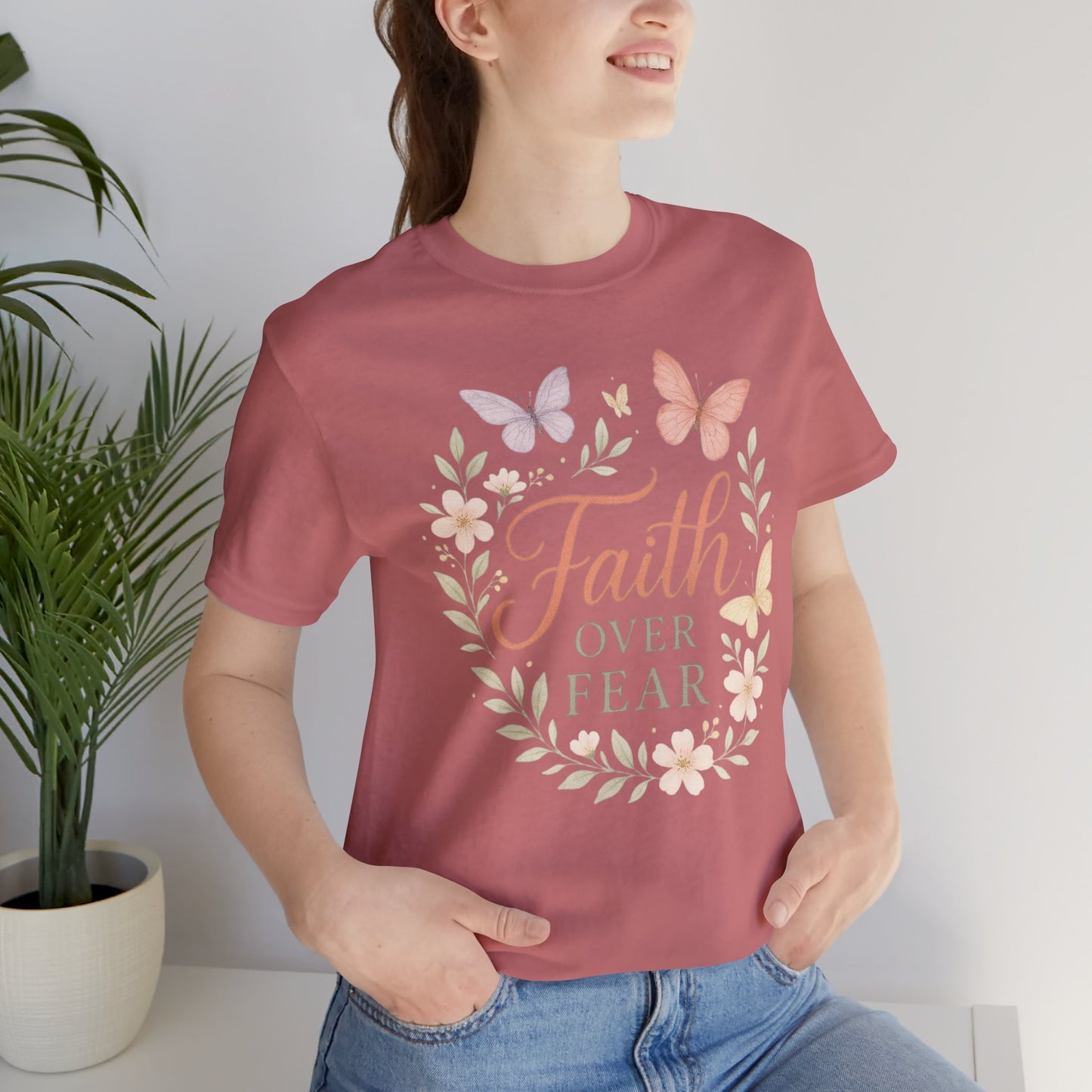 Faith Over Fear T-Shirt — Floral Butterfly Inspirational Tee