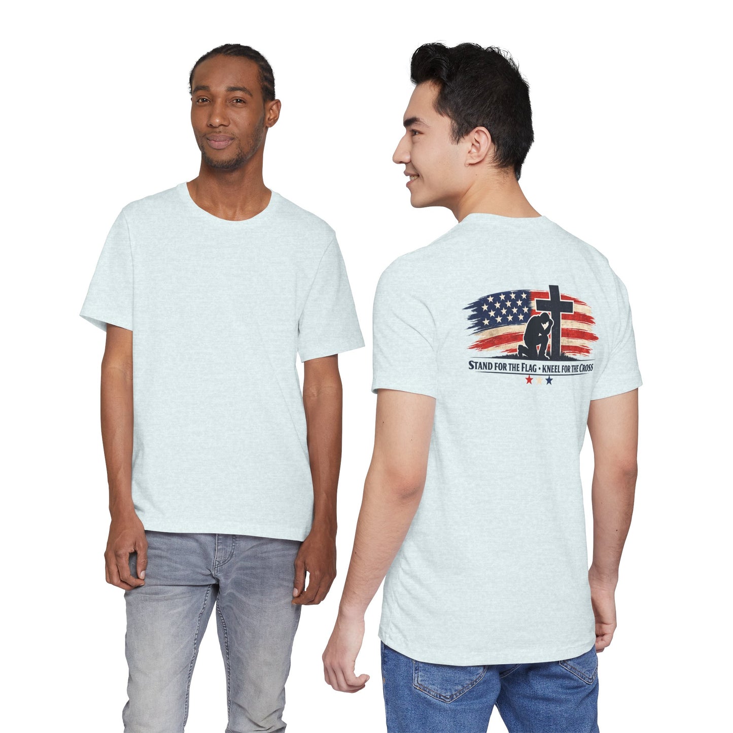 Patriotic Cross Tee – "Stand for the Flag, Kneel for the Cross" Short Sleeve T-Shirt