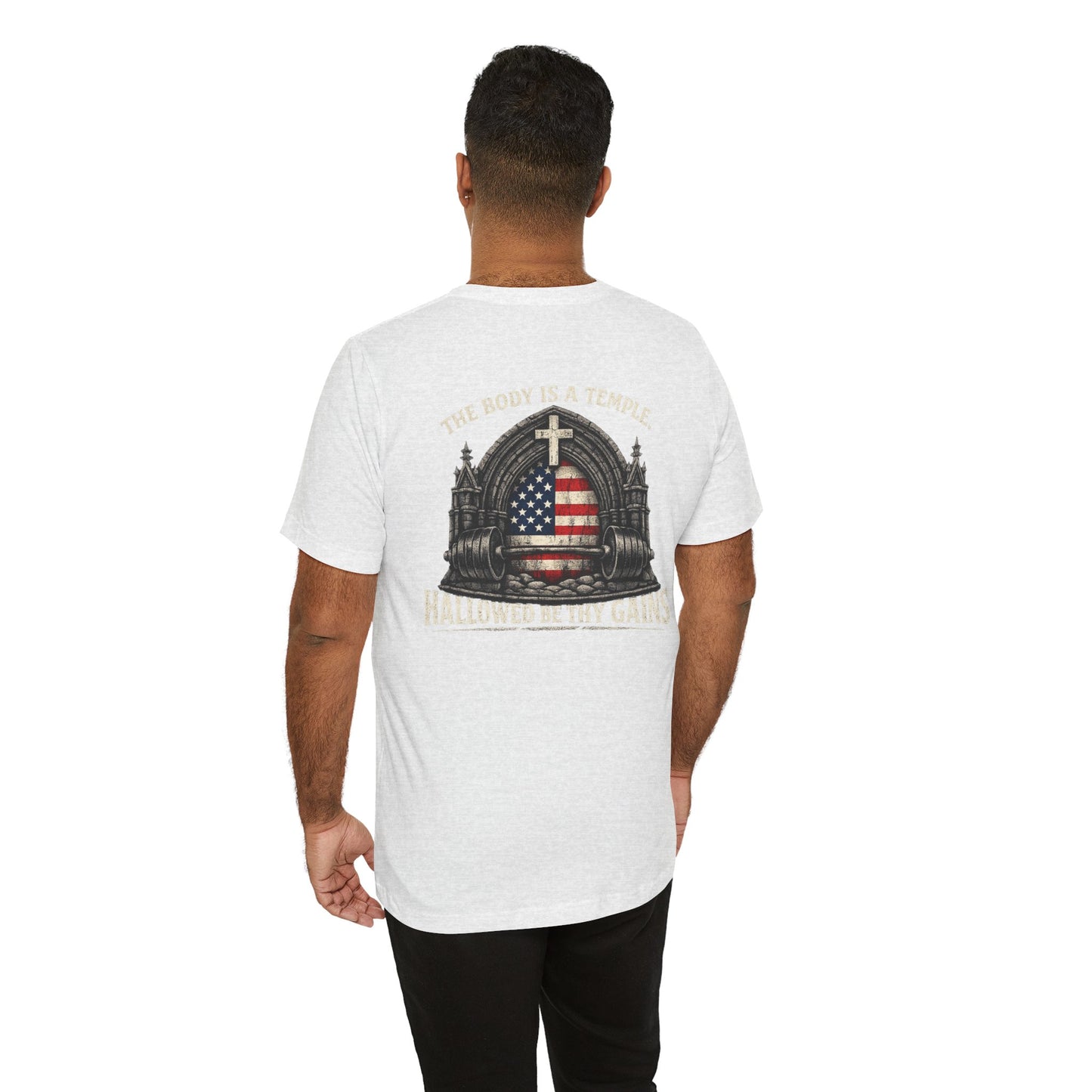 Patriotic Gym Tee — “The Body Is a Temple” American Flag Fitness T-Shirt