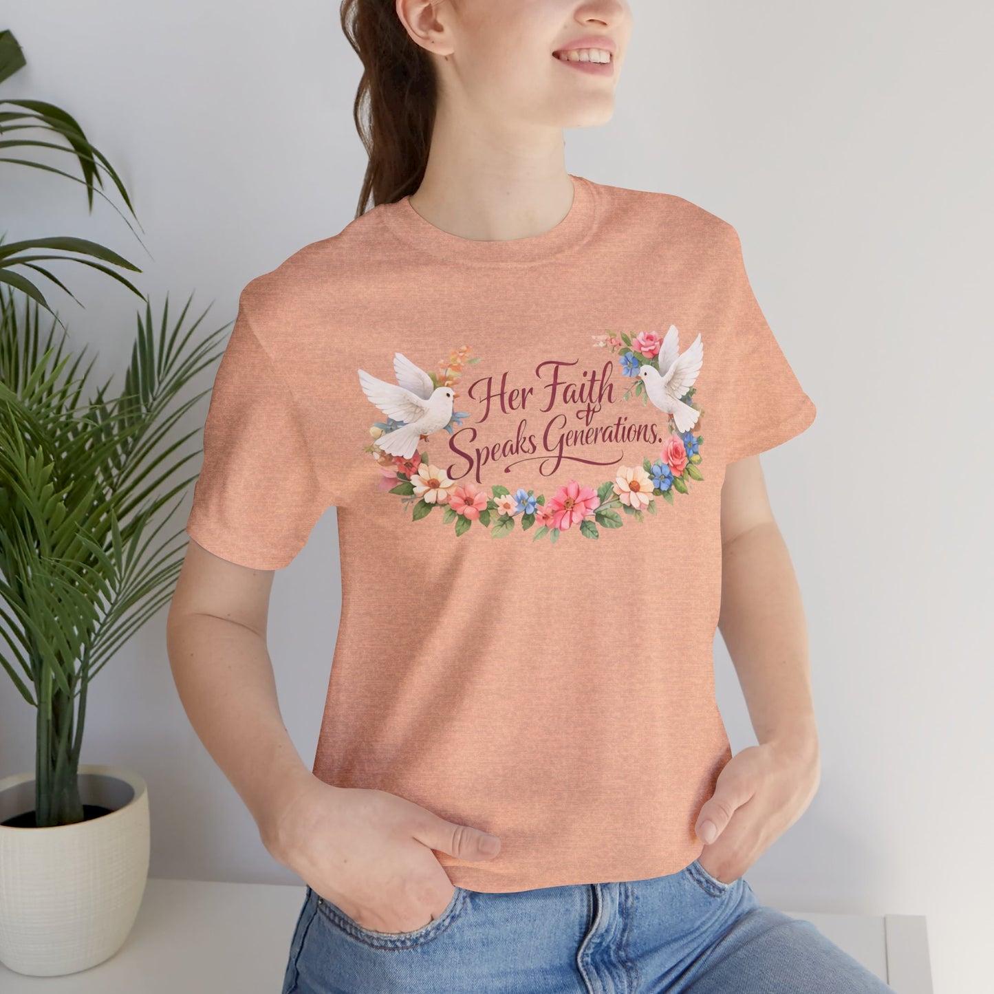 Her Faith Speaks Generations T-Shirt — Floral Christian Inspirational Tee