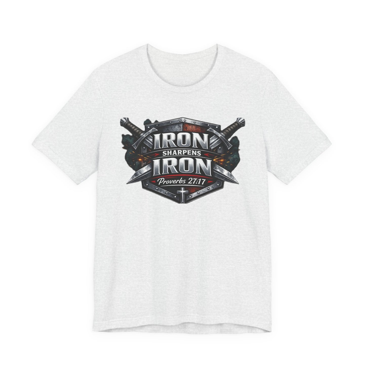 Iron Sharpens Iron T-Shirt — Faith-Based Proverbs 27:17 Graphic Tee