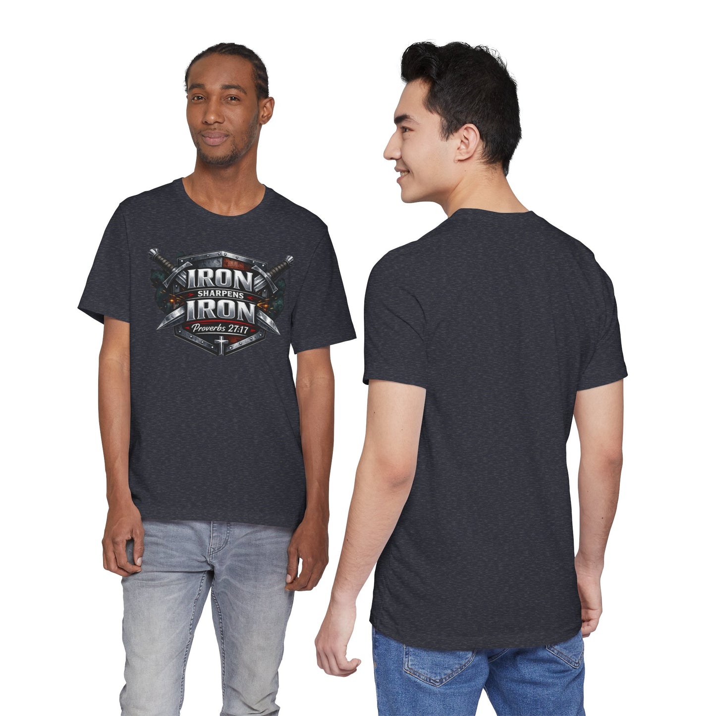 Iron Sharpens Iron T-Shirt — Faith-Based Proverbs 27:17 Graphic Tee