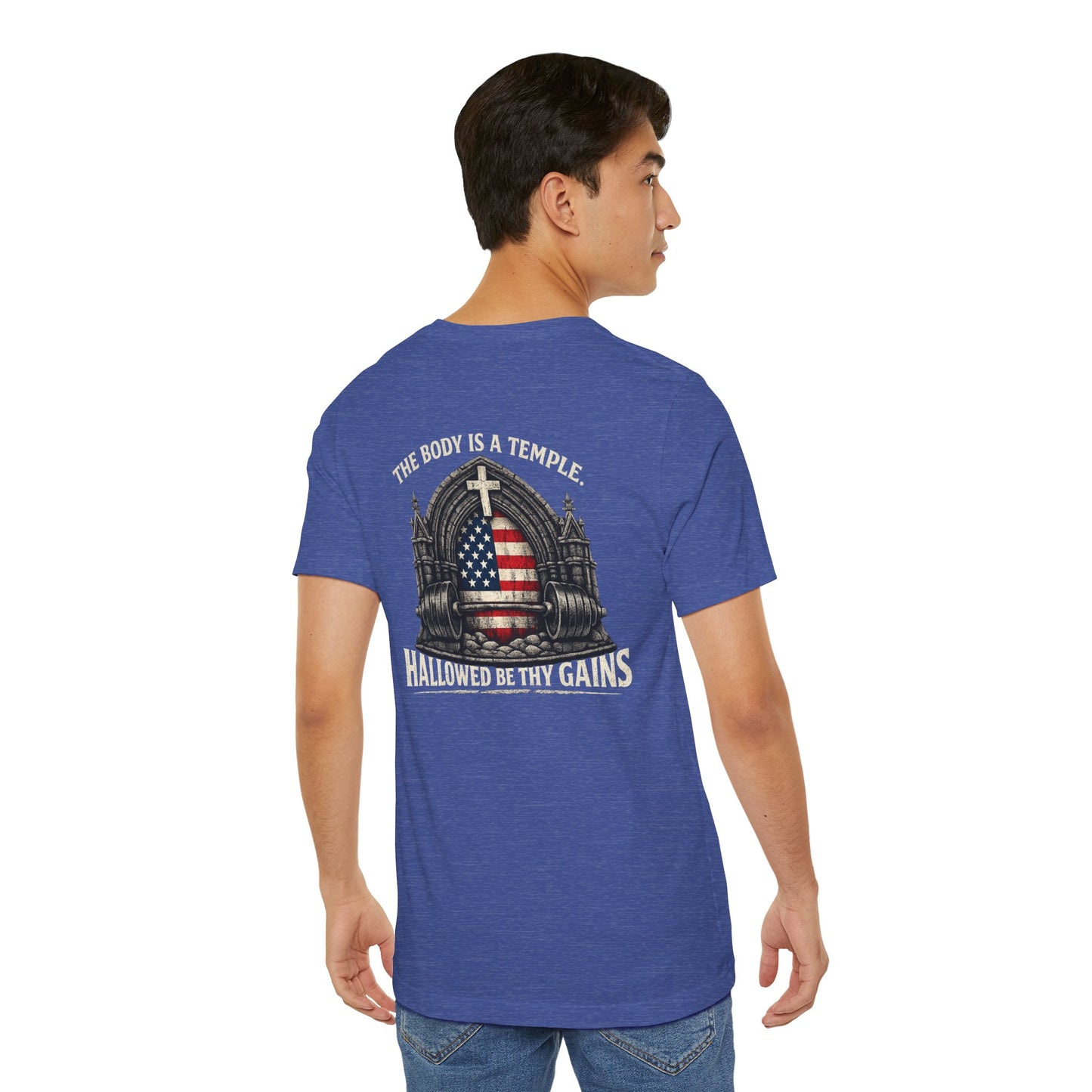 Patriotic Gym Tee — “The Body Is a Temple” American Flag Fitness T-Shirt