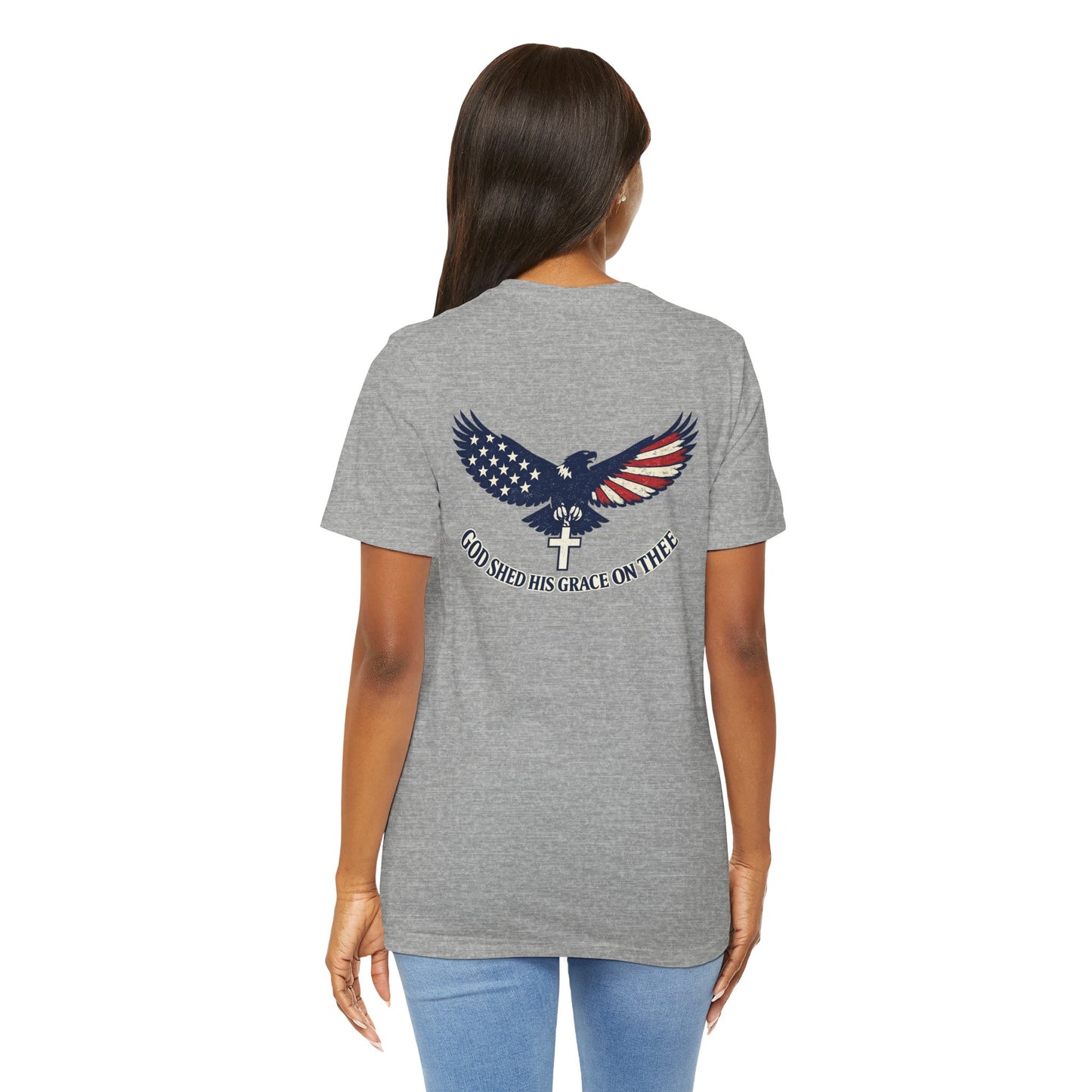 Patriotic Eagle T‑Shirt — "God Shed His Grace on Thee" Back Graphic Tee