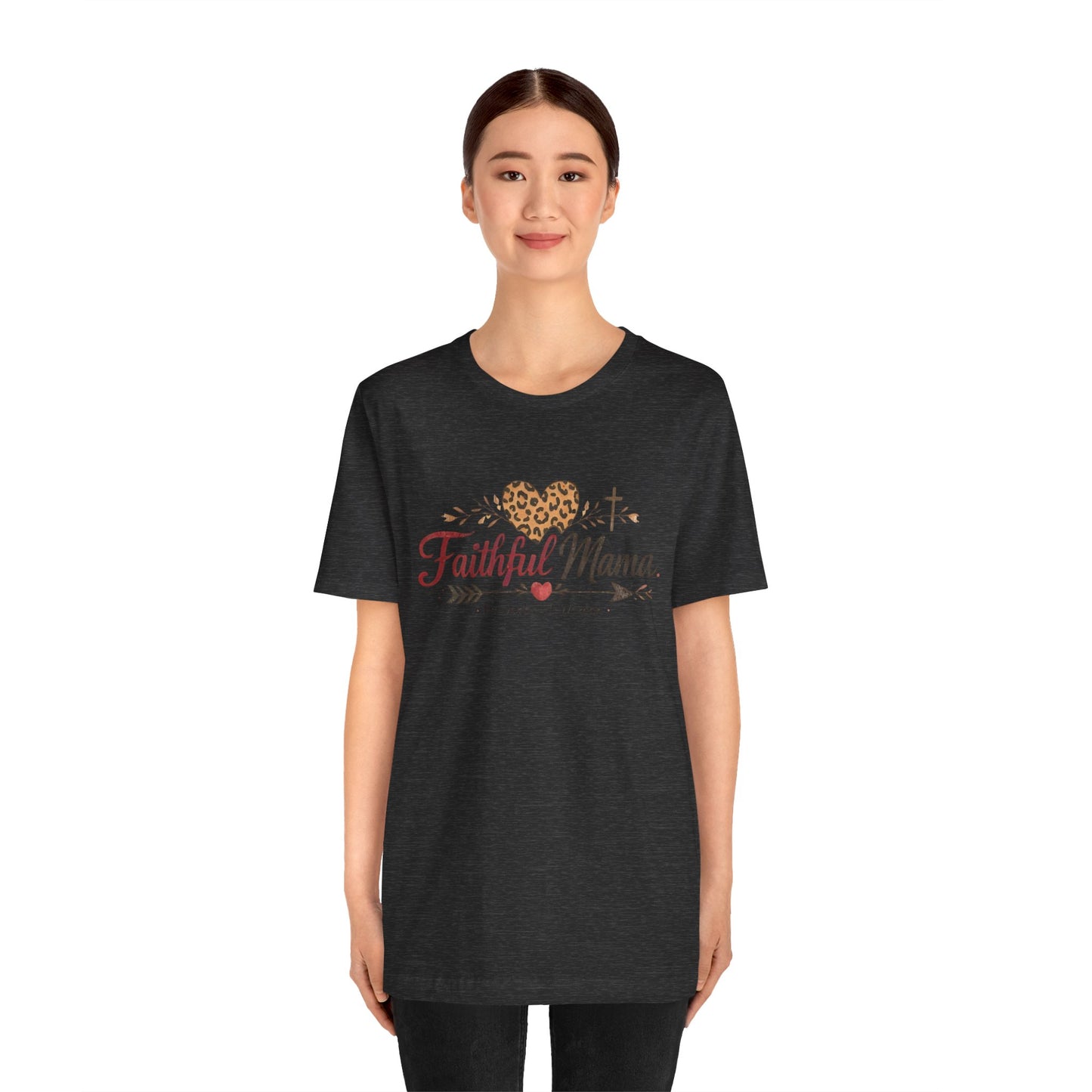 Faithful Mama T-Shirt - Leopard Heart Christian Mom Tee (Proverbs 31 Woman)