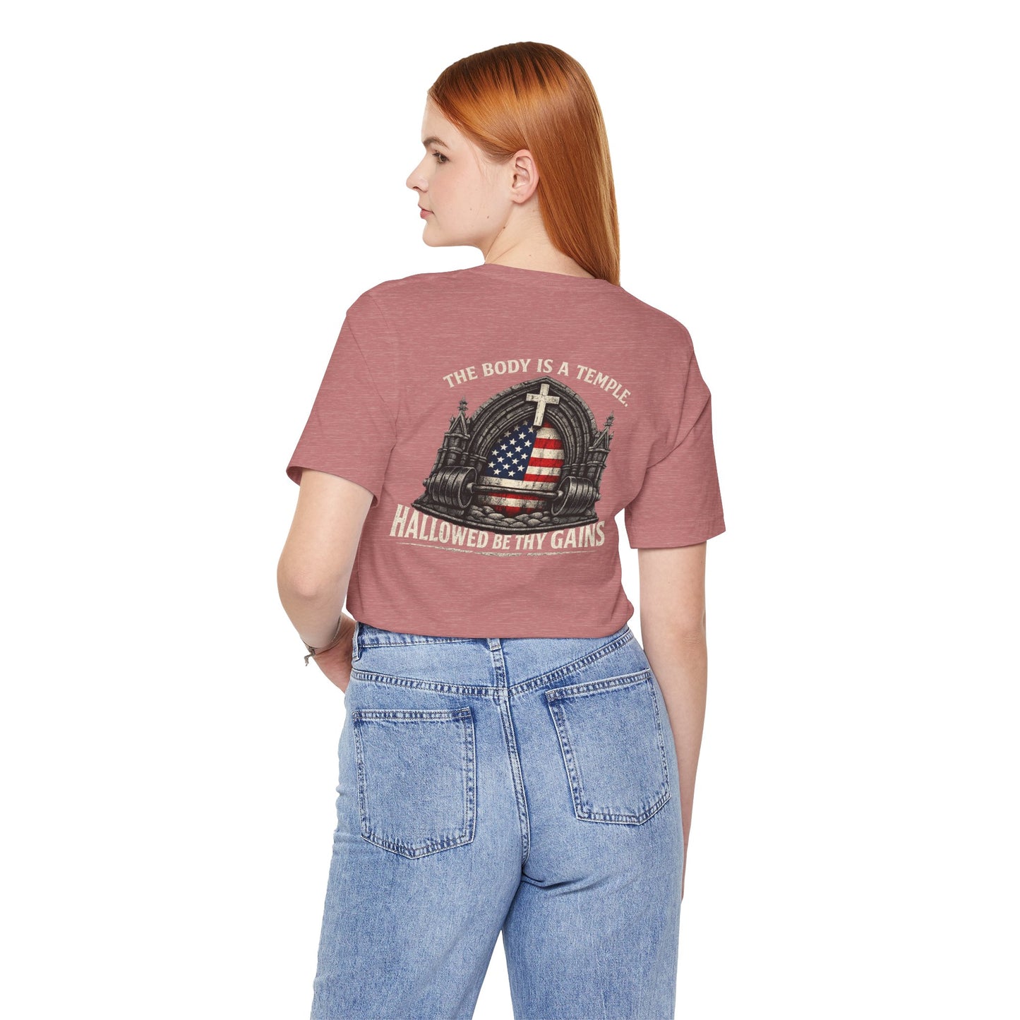 Patriotic Gym Tee — “The Body Is a Temple” American Flag Fitness T-Shirt