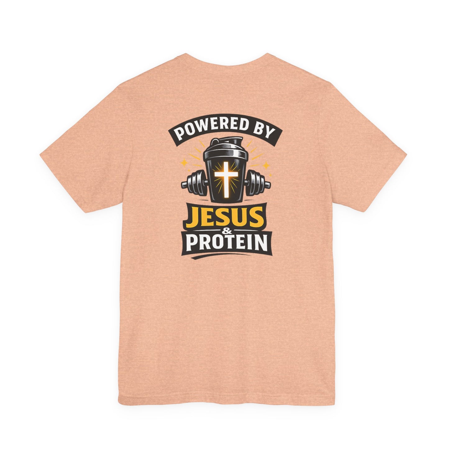 Powered by Jesus & Protein T-Shirt — Christian Gym Fitness Tee